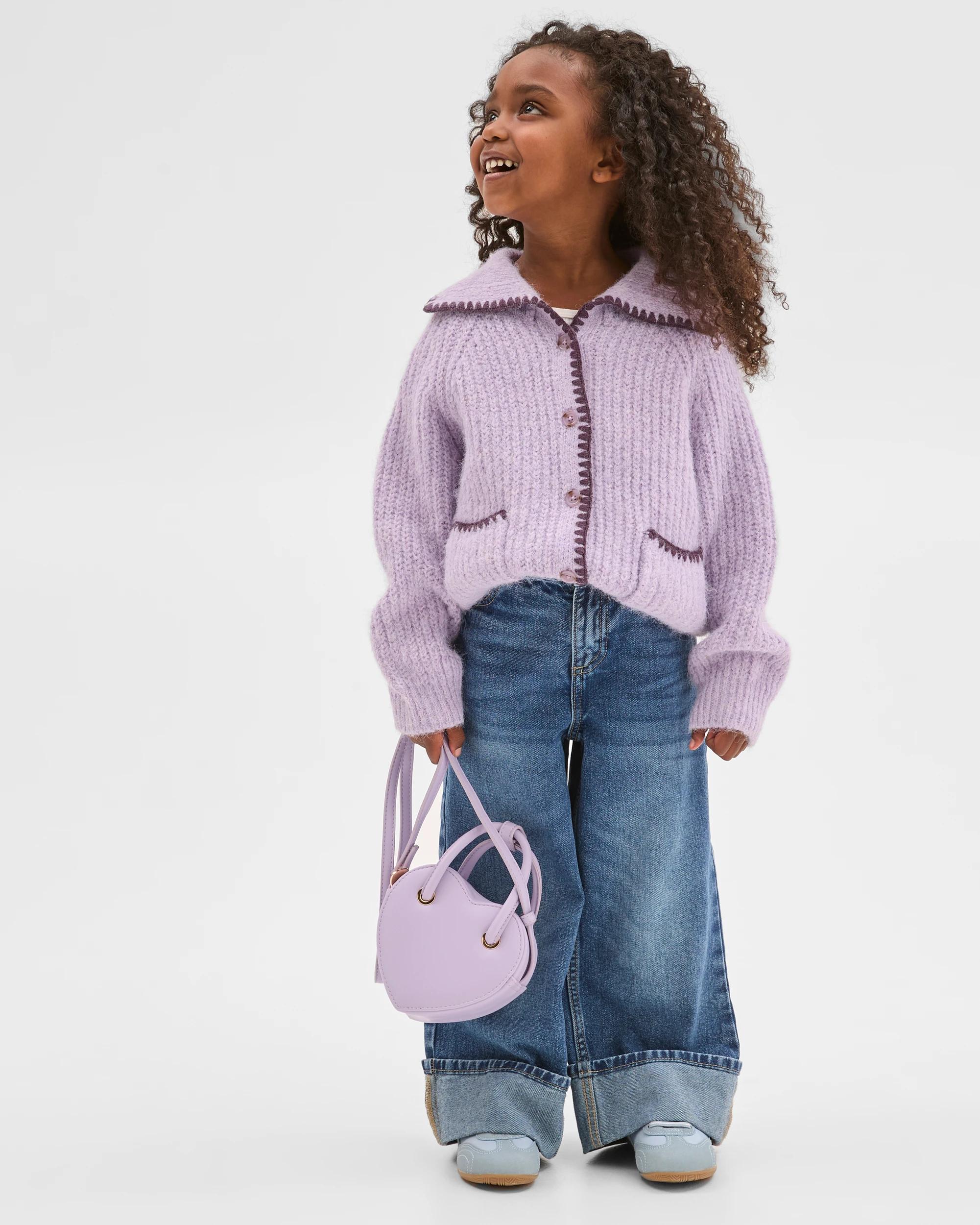 3 Target Kids Long Sleeve Blanket Stitch Cardigan PURPLE, 3 of 8