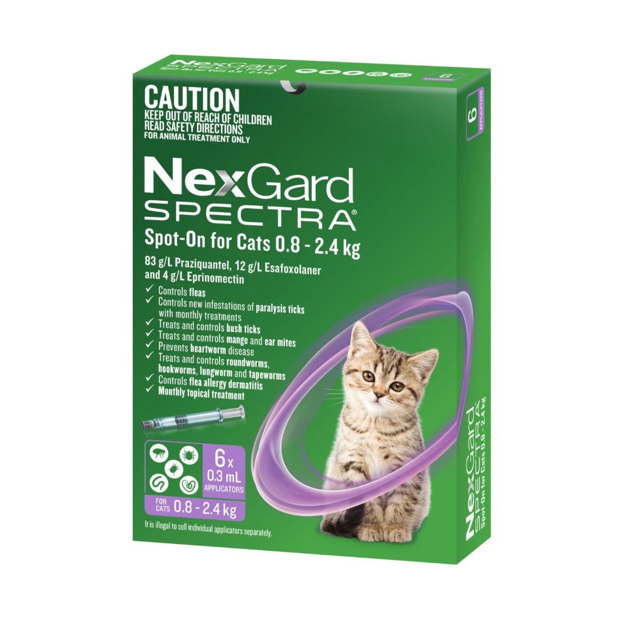 2 Nexgard Spectra Spot On Flea, Tick & Worming Treatment for Cats 0.8-2.4kg 6 Pack, 2 of 2