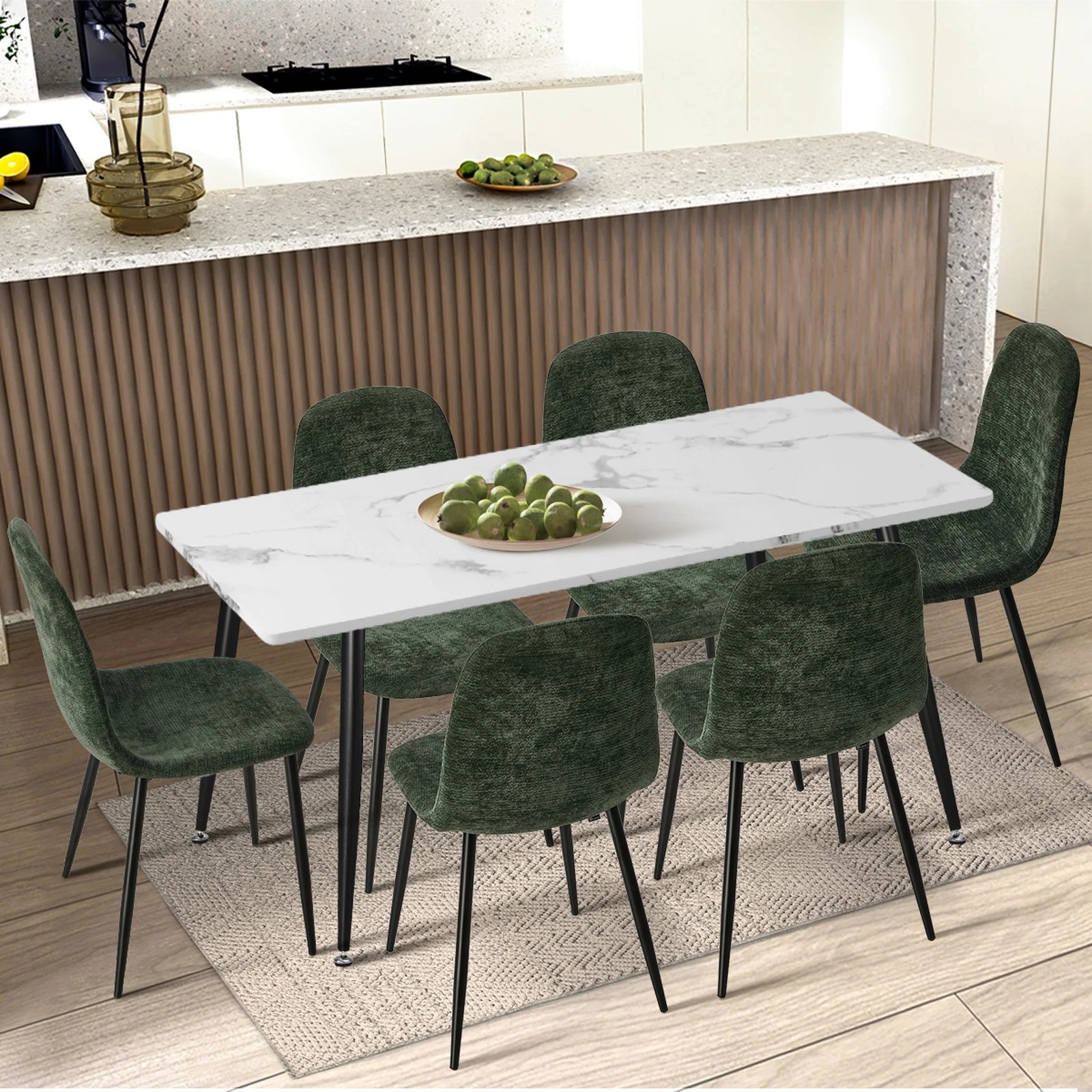 4 Oikiture 2x Dining Chairs Kitchen Accent Chair Lounge Room Chenille - Green, 4 of 9