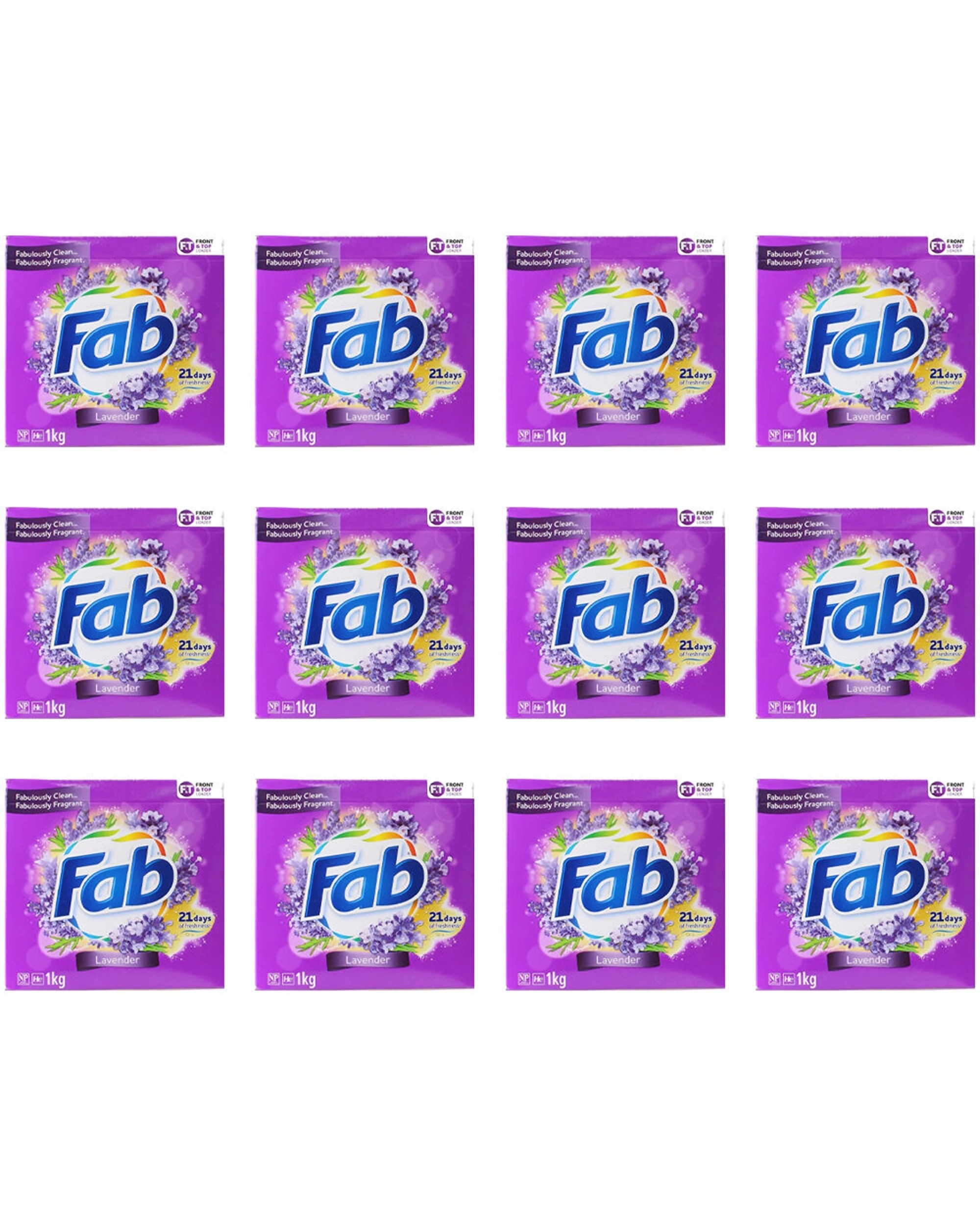 1 Fab 12pk Laundry Powder Lavender Front Top Loader Stain Remover 1kg - Purple, 1 of 5