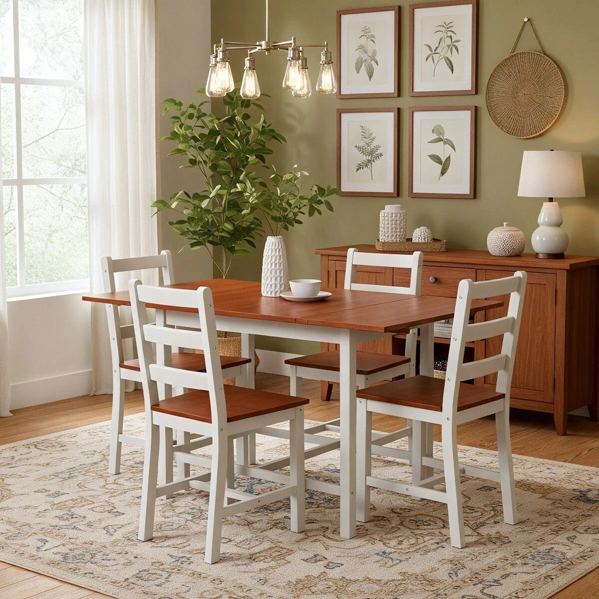 4 AUSWAY Folding Dining Table and Chairs Set Wooden Extendable, 4 of 6