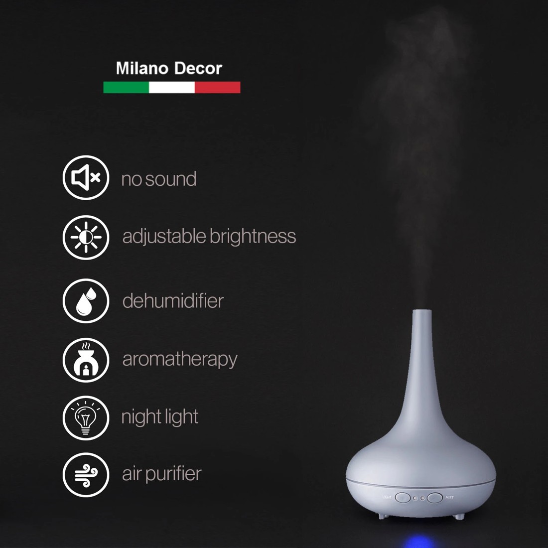4 Essential Oil Diffuser Ultrasonic Humidifier Aromatherapy LED Light 200ML 3 - Grey, 4 of 4