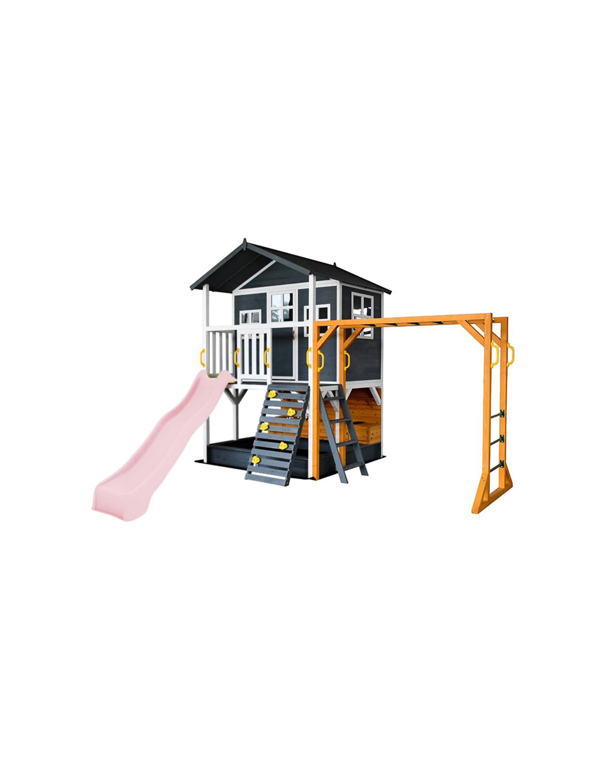 1 KIDZSHACK Caboodle Kids Cubby House With Mud Kitchen Monkey Bar Slide - Pink, 1 of 1