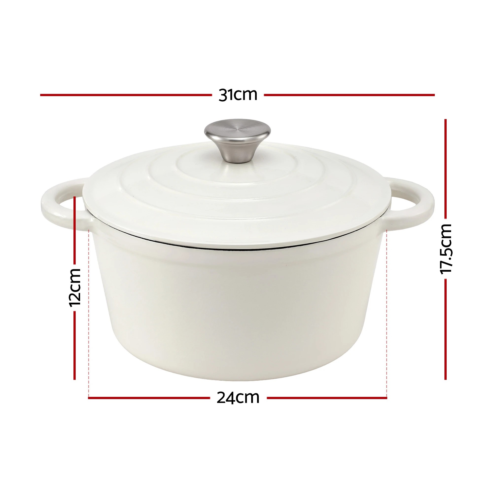 2 5-Star Chef 3.8L Enameled Cast Iron Dutch Oven Pot with Lid for Sourdough Bread Baking - White, 2 of 9