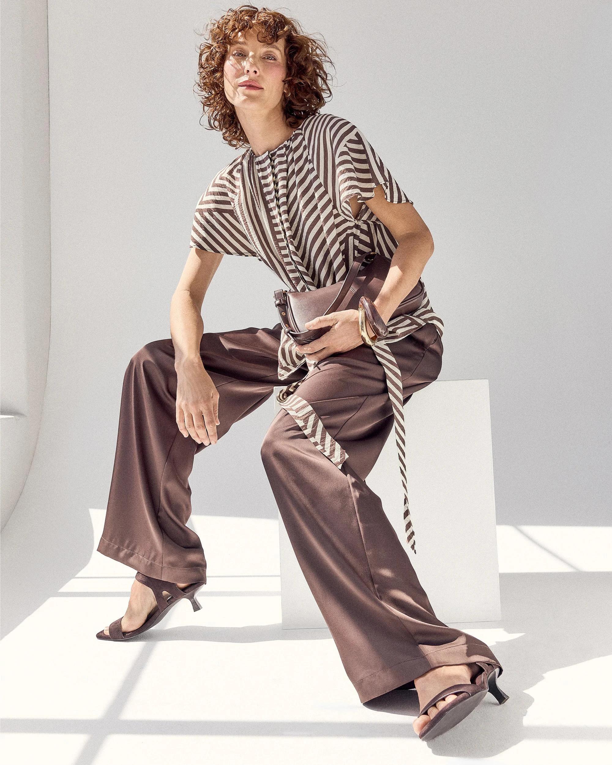 7 Preview Short Sleeve Belted Blouse GANACHE STRIPE, 7 of 7