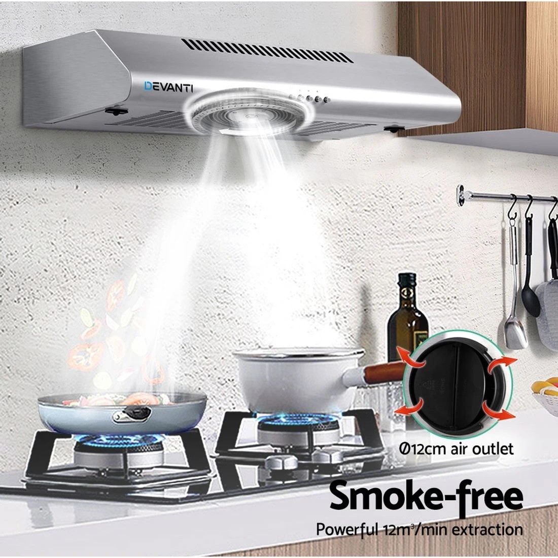 3 Devanti 600mm Range Hood 60cm Rangehood Stainless Steel - Silver, 3 of 7