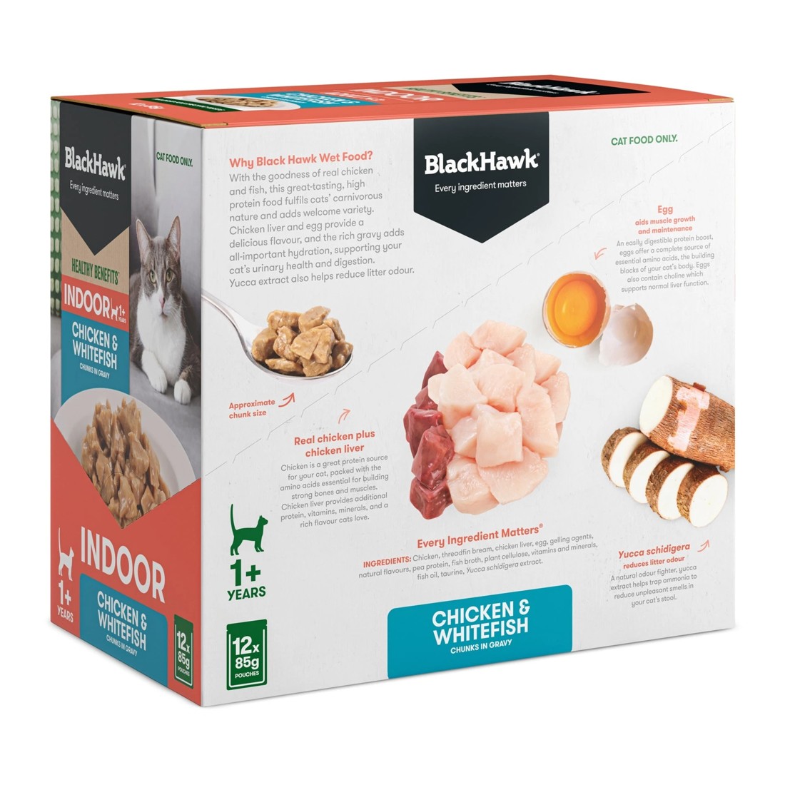 2 Black Hawk Healthy Benefits Indoor Adult Pouches Chicken And Whitefish 12 X 85g, 2 of 2