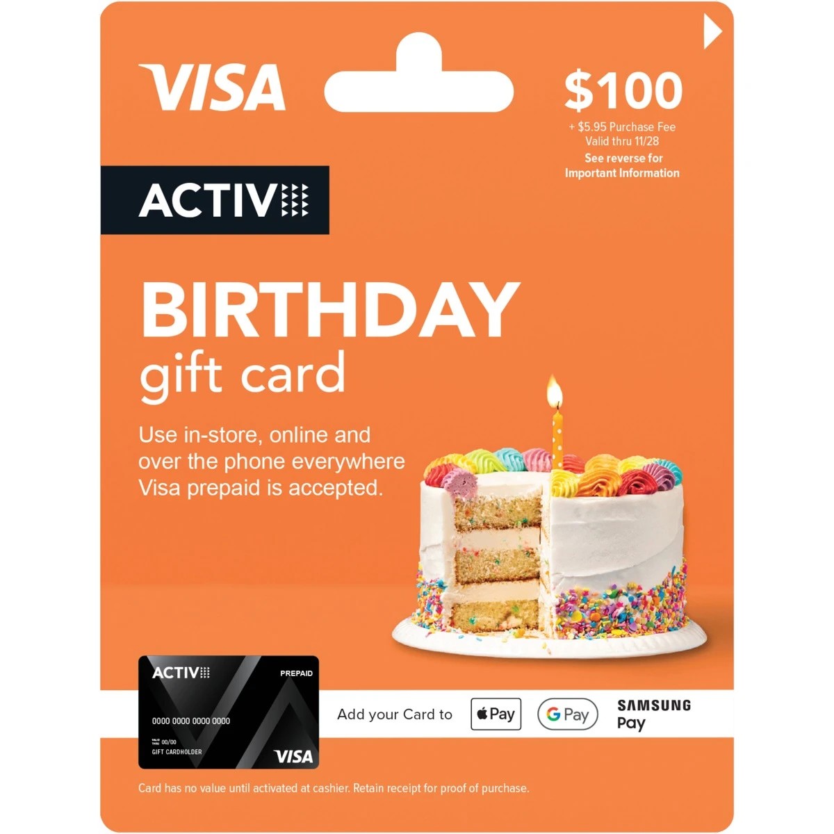 1 Activ VISA $100 Birthday Gift Card