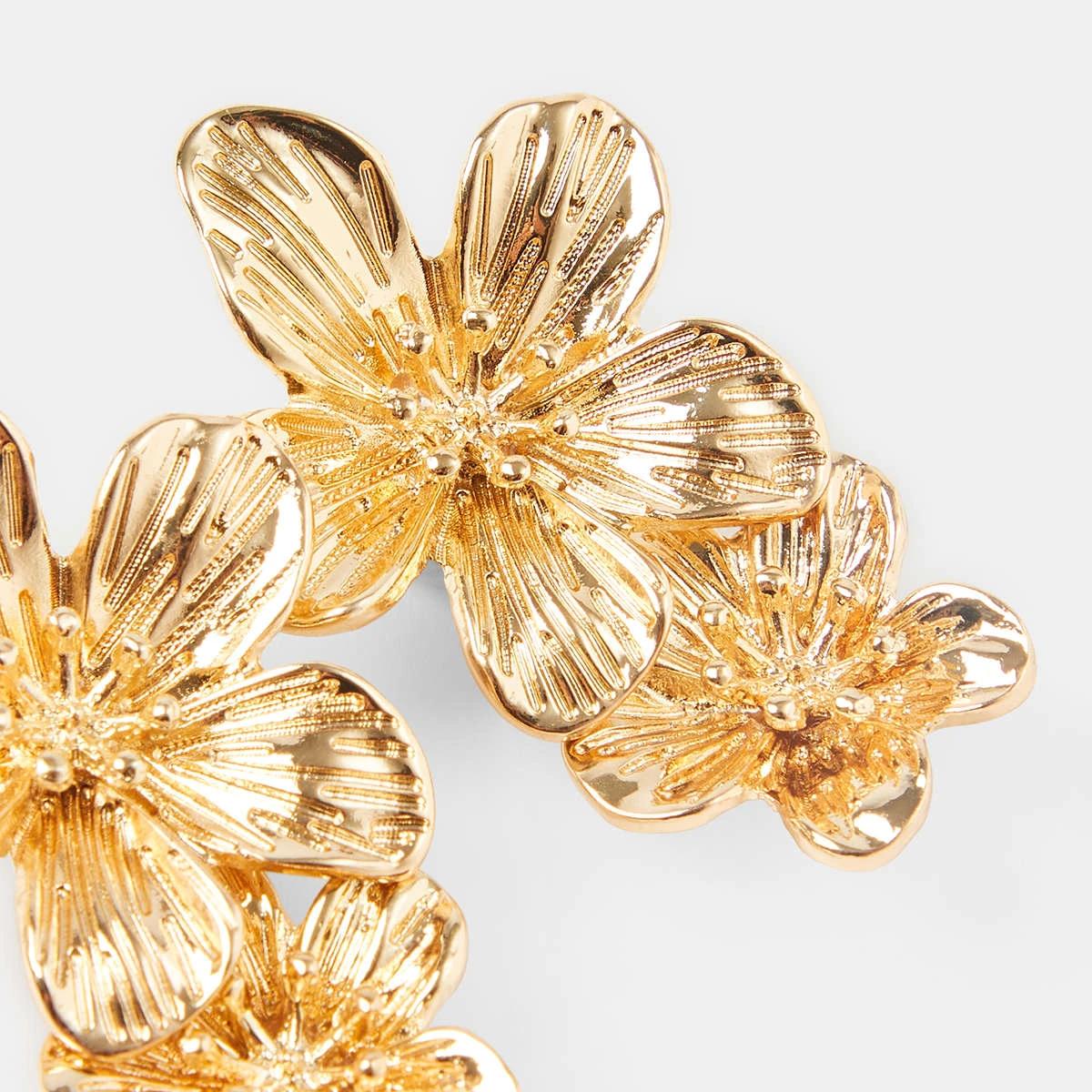3 Flower Drop Earrings - Gold Tone Gold, 3 of 5