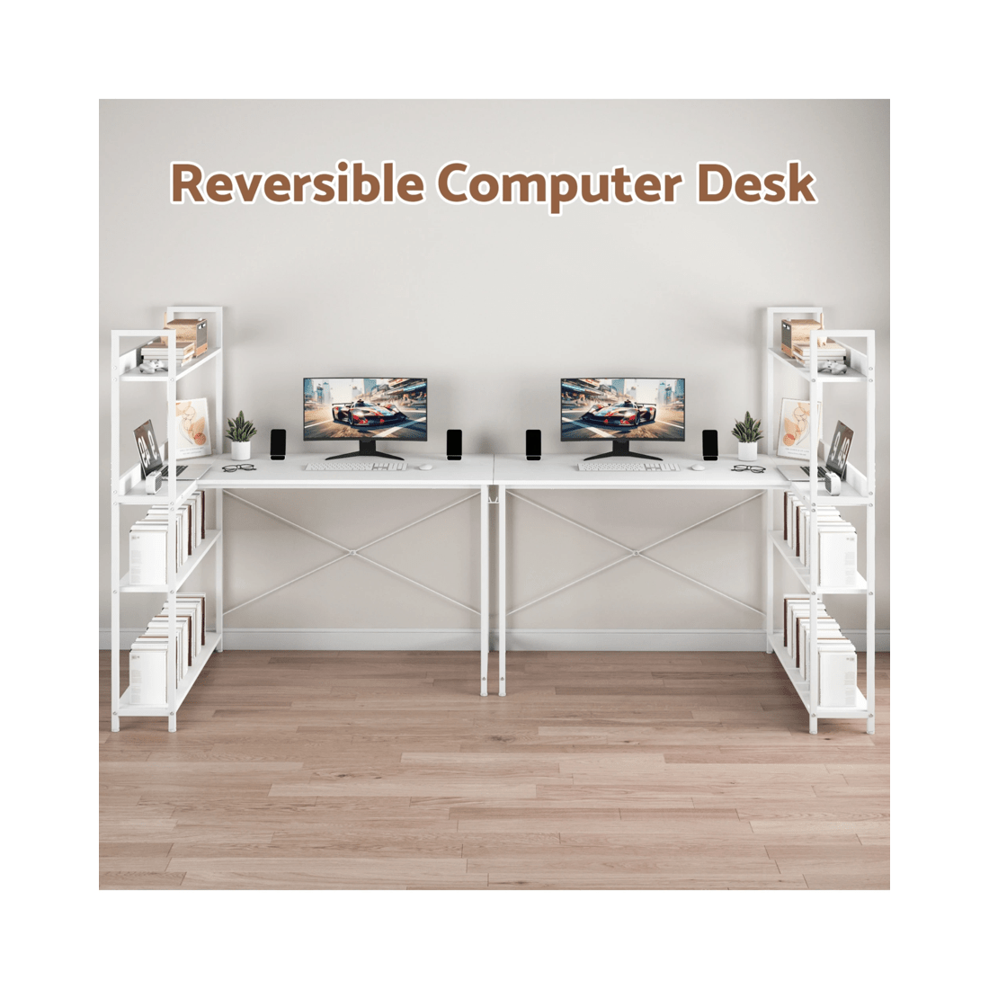 6 Advwin 120cm L Shaped Computer Desk With Reversible Storage Shelves Corner Desk White, 6 of 10