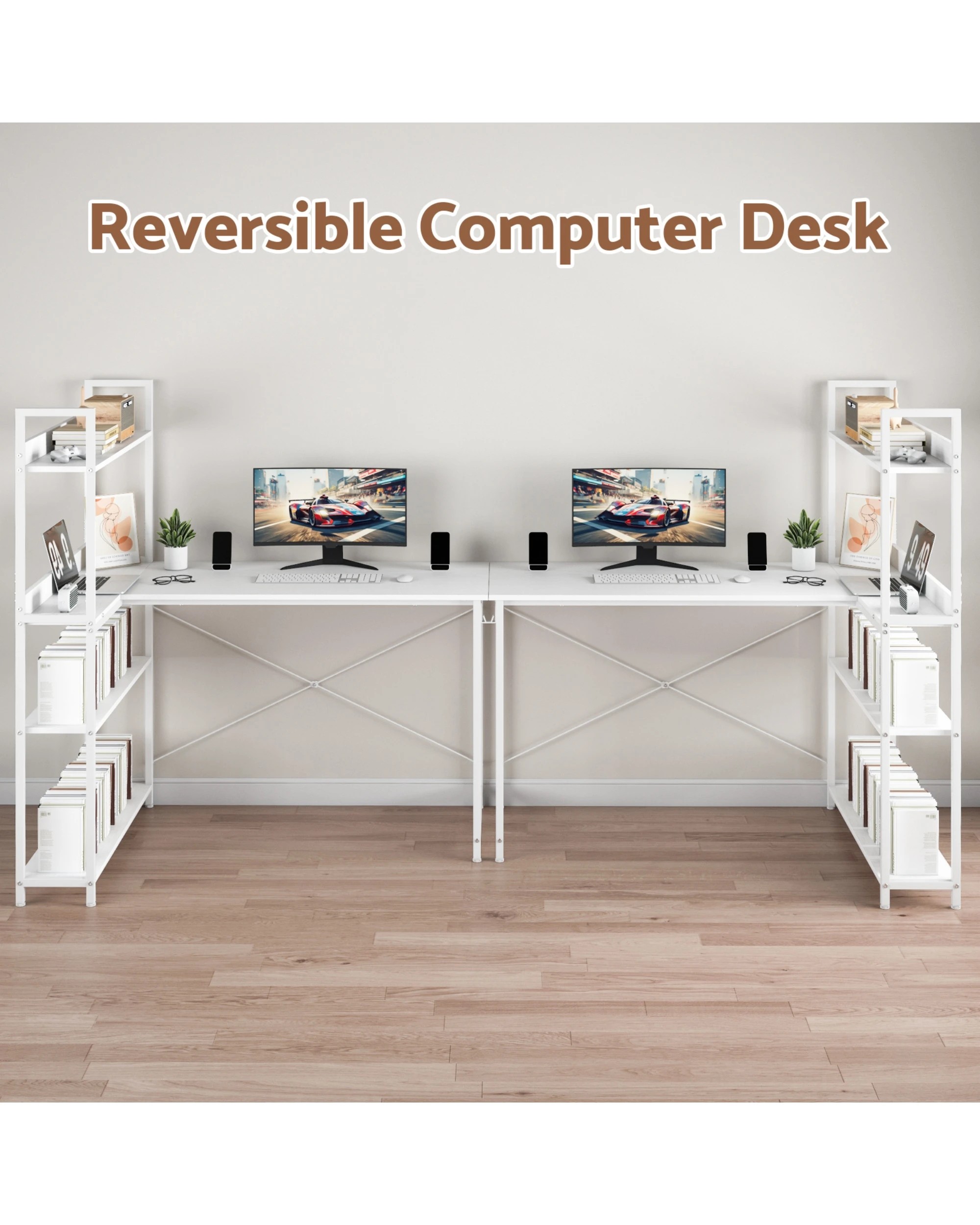 6 Advwin 110cm L Shaped Computer Desk With Reversible Storage Shelves Corner Desk White, 6 of 10
