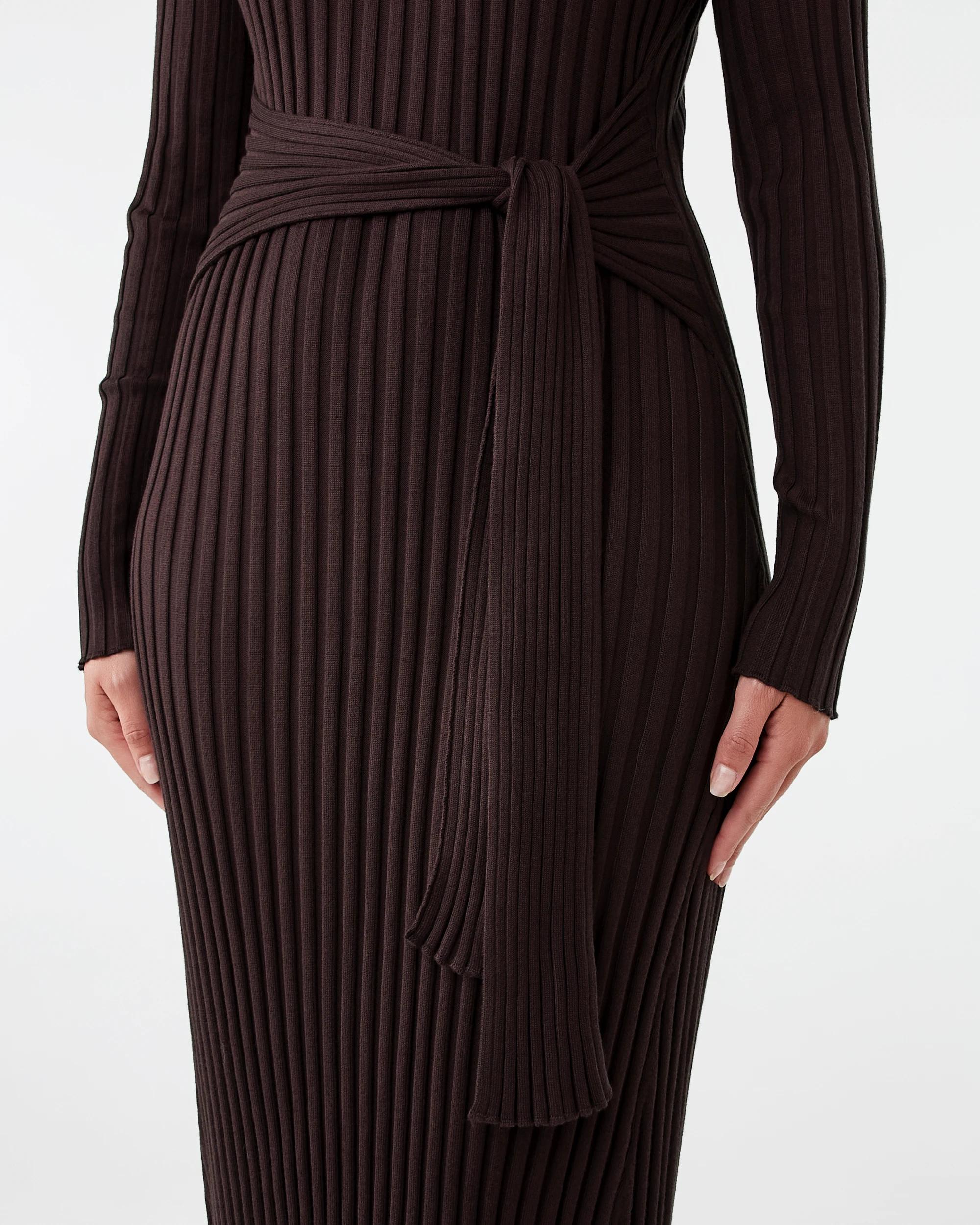 6 Long Sleeve Waist Tie Maxi Dress Melt Brown, 6 of 8