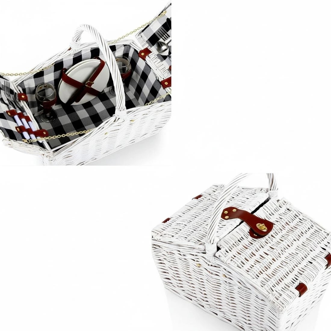 4 Alfresco 2 Person Picnic Basket Set Willow Vintage Baskets Insulated Blanket Bag - Multi, 4 of 7