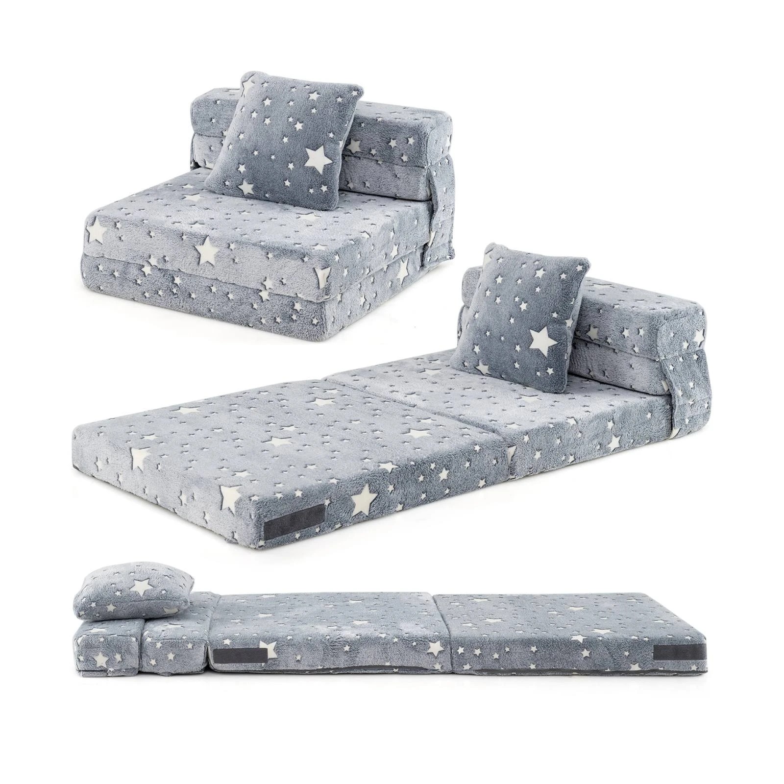 1 Costway Trifold Sofa Bed Glow in the Dark Floor Mattress - Grey, 1 of 1