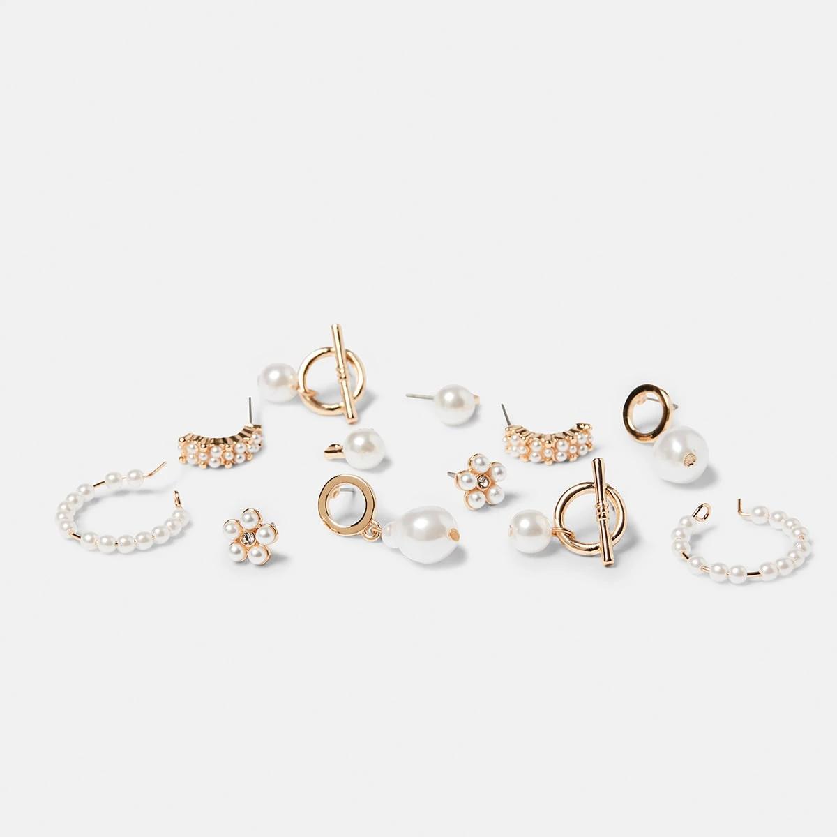 3 6 Pack Cluster Faux Pearl Stud Earrings - Gold Tone Gold, 3 of 5