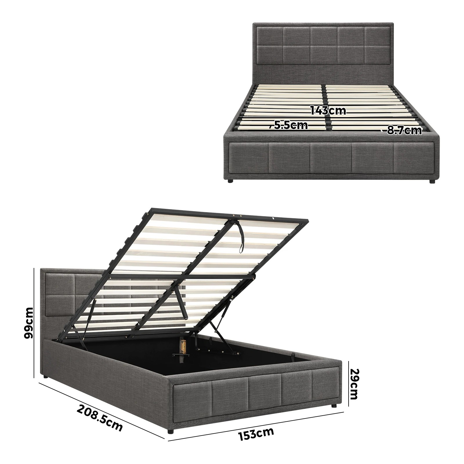 10 Oikiture Queen Bed Frame Gas Lift Storage Base
 - Grey, 10 of 10