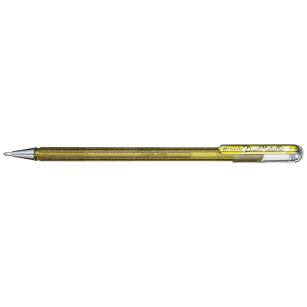 1 Pentel Hybrid Dual Metallic K110 Gel Pen Gold, 1 of 8