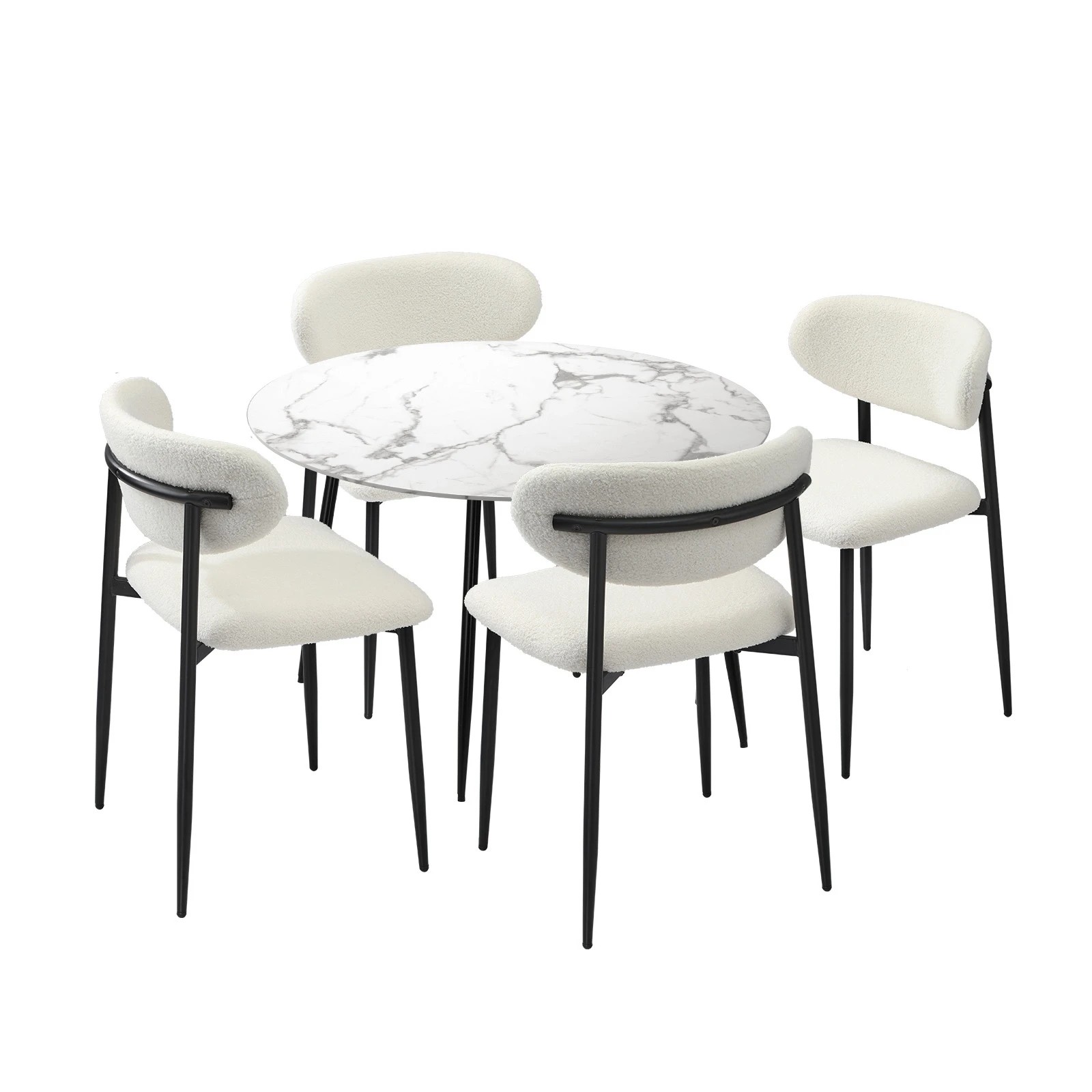 1 Oikiture 110cm Round Dining Table with 4x Dining Chairs Boucle - Multi, 1 of 9