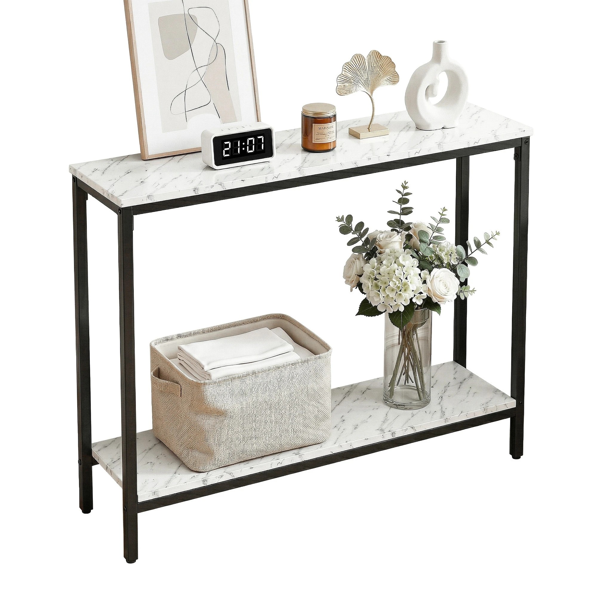 1 Artiss Console Table Entryway Hallway Display Desk Marble Effect 90CM - Black, 1 of 10