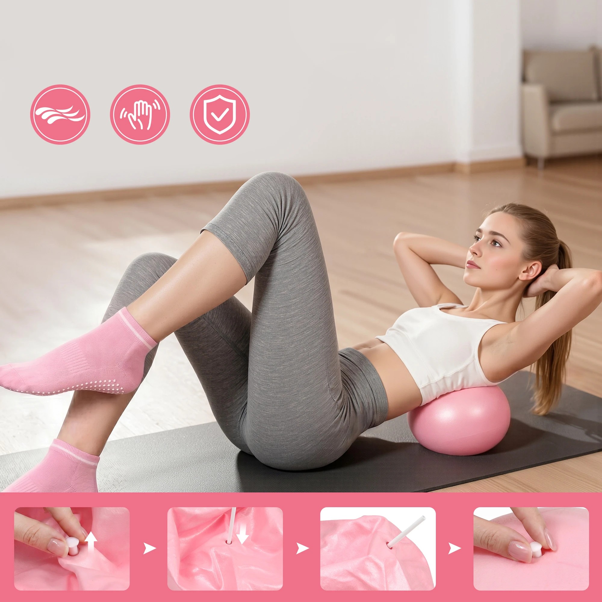 7 Everfit Pilates Ring Set 15Pcs Home Workout Fitness Equipment Yoga Ball Socks Starter Kit - Pink, 7 of 9