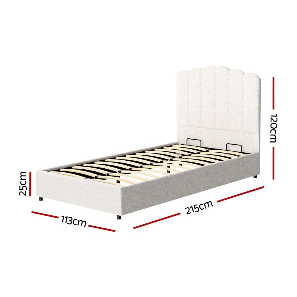 2 Artiss Bed Frame King Single Size Boucle - White, 2 of 5