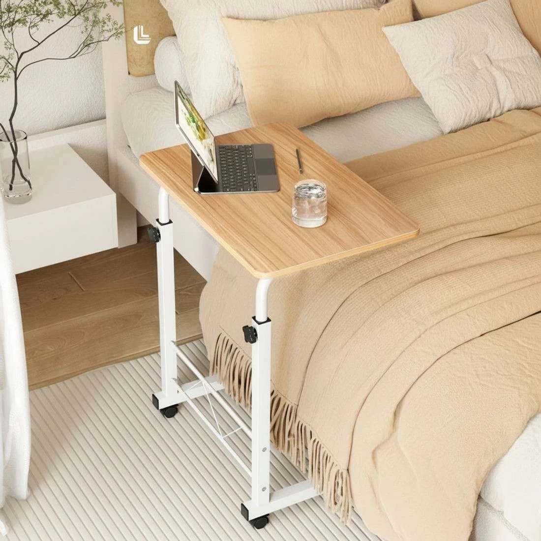 5 Artiss Laptop Desk Table Adjustable 60cm Height Ergonomic Home Office Compact Easy Assembly Lockable Wheels - Brown, 5 of 10