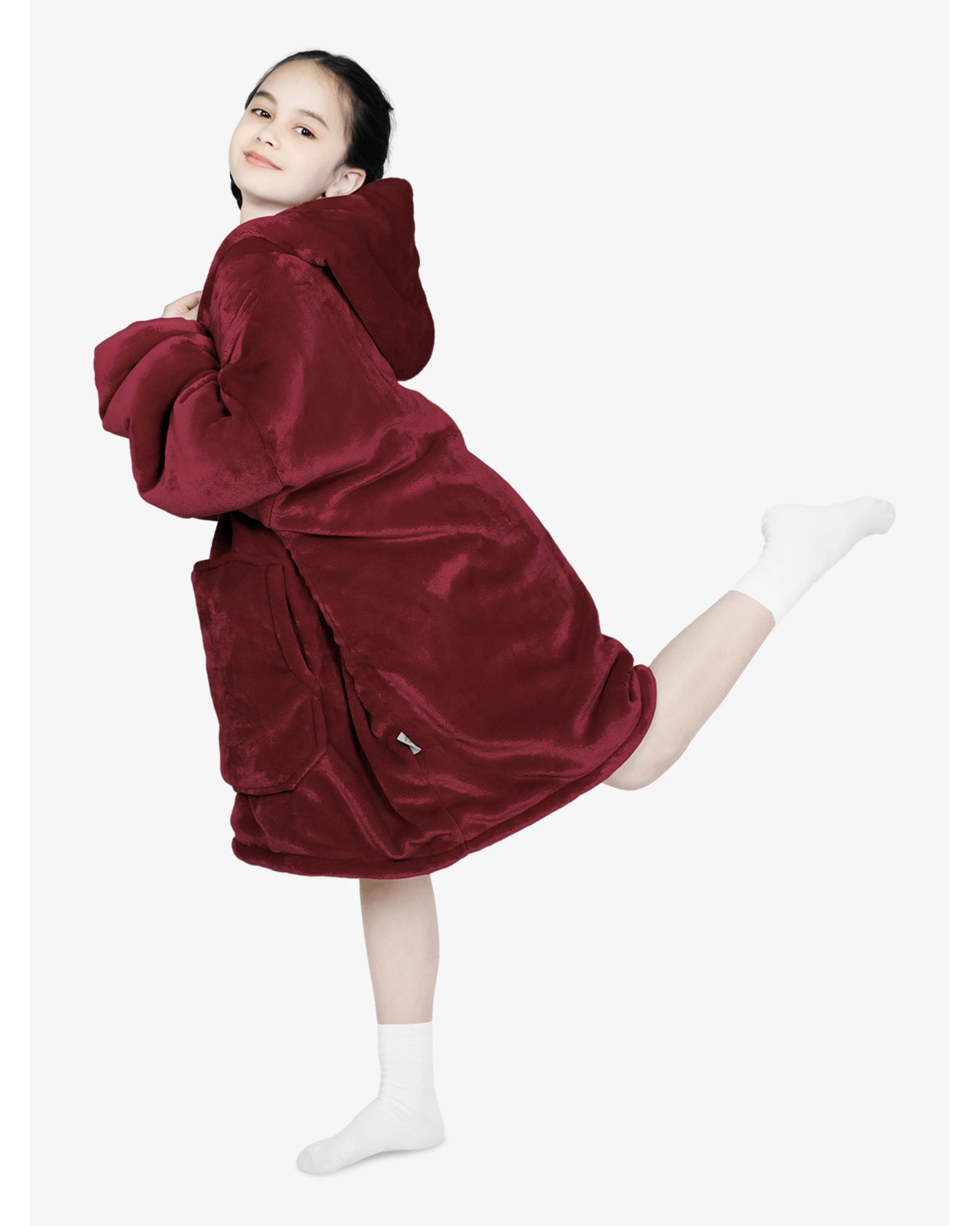 2 Advwin Wearable Blanket Oversized Comfort Hoodie Kids Light Grey WINE, 2 of 5