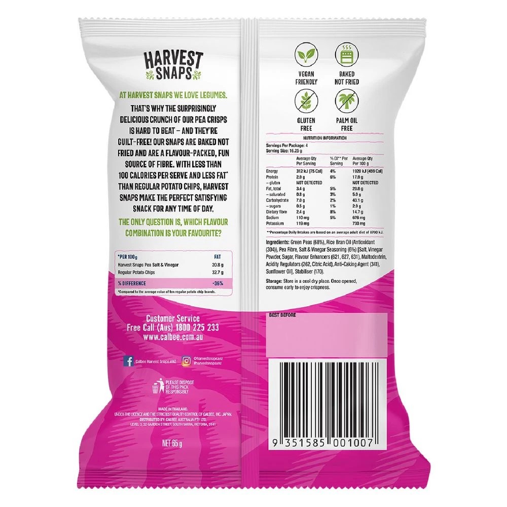 2 Harvest Snaps Salt & Vinegar 65g, 2 of 3