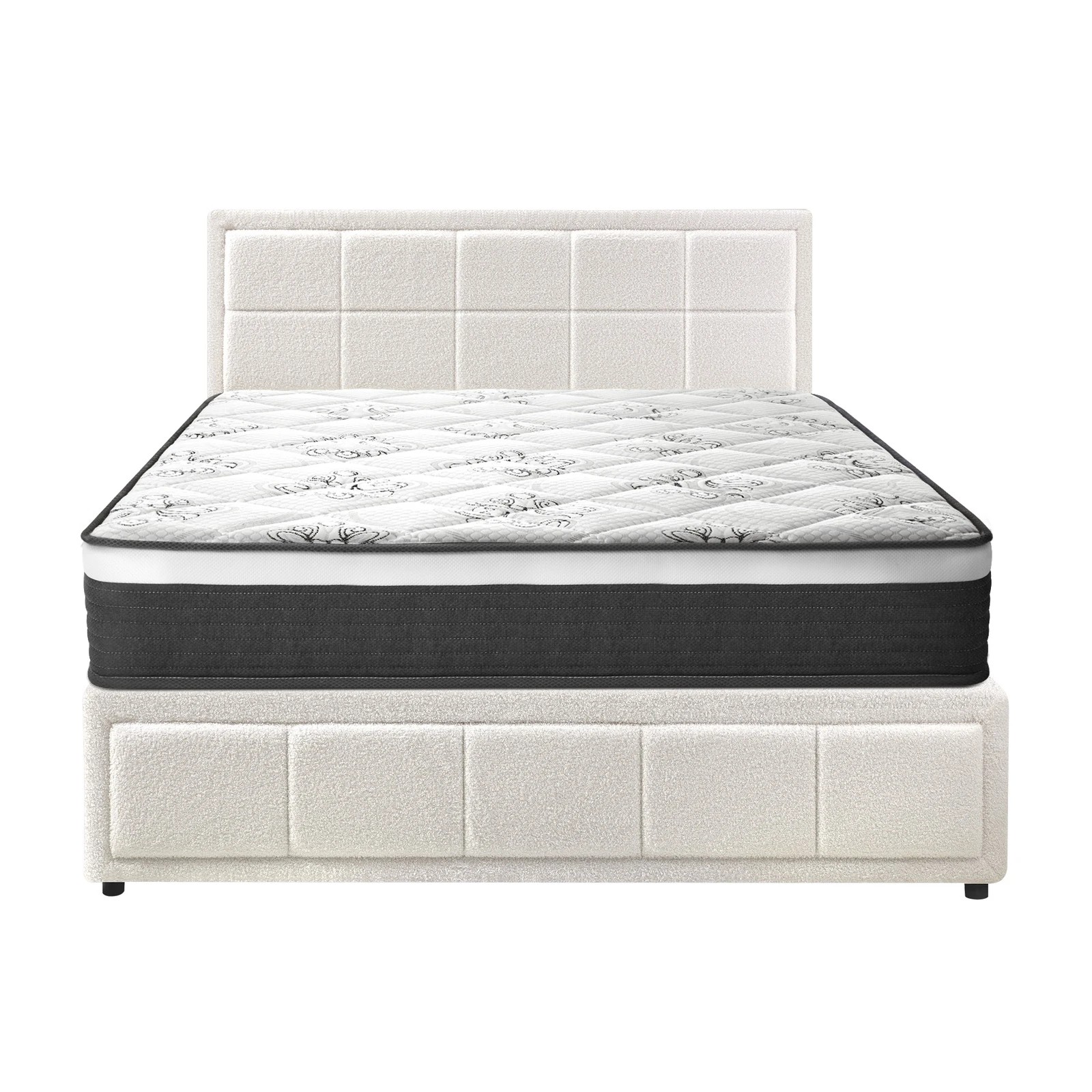 8 Oikiture Bed Frame Double Size Gas Lift Storage With Mattress Set BOSS - White, 8 of 8