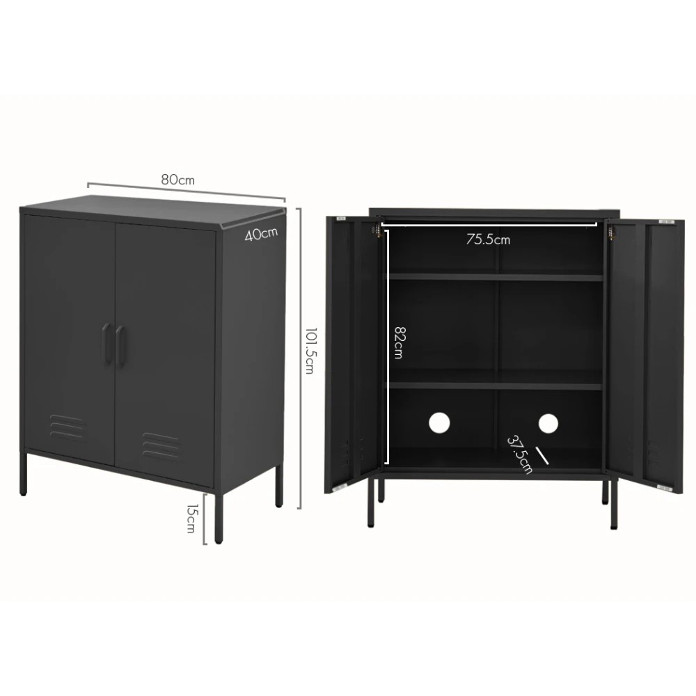 3 Artiss Buffet Sideboard Metal Cabinet - SWEETHEART Charcoal - Black, 3 of 6