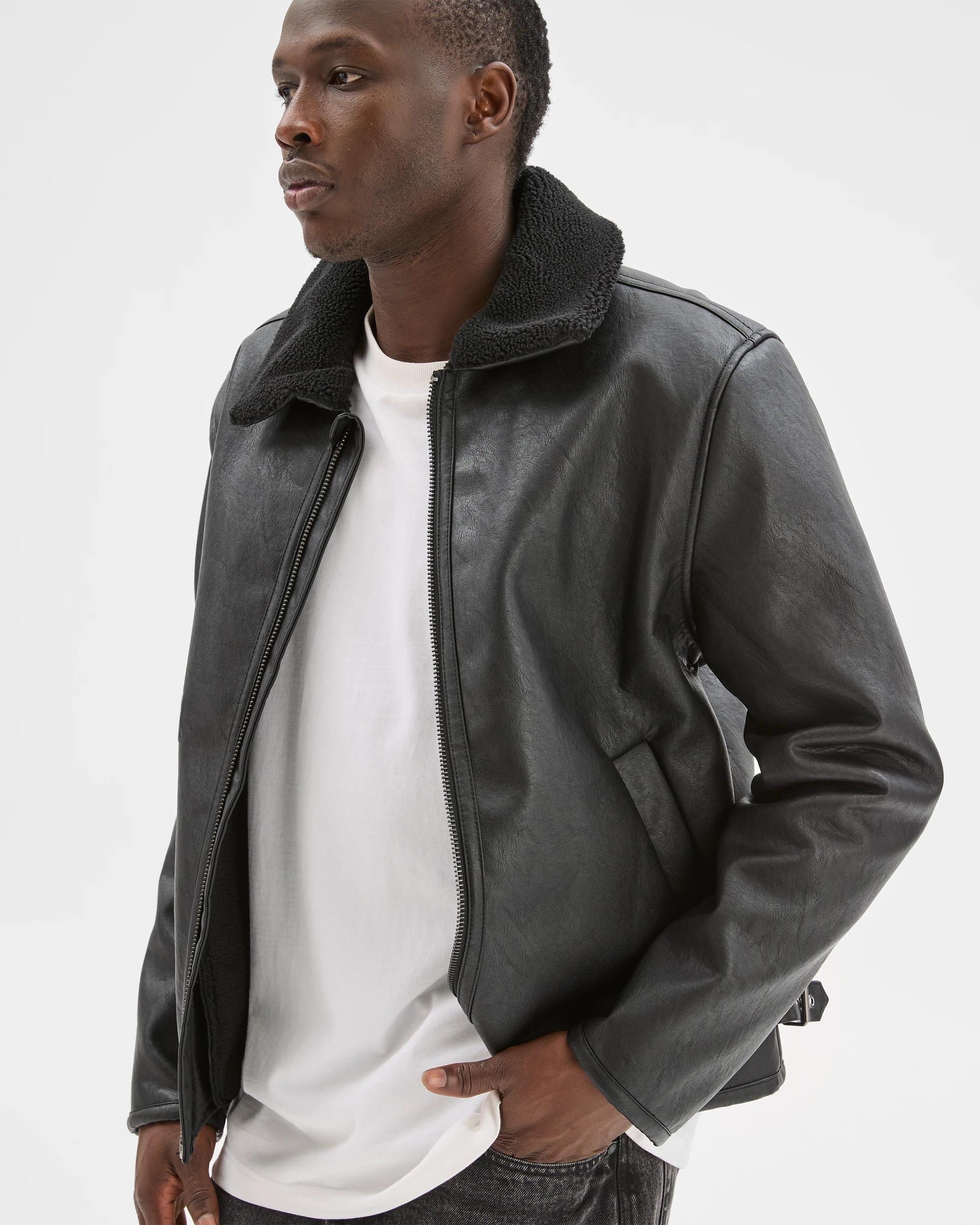 1 Commons Shirling Vegan Leather Flight Jacket BLACK, 1 of 6