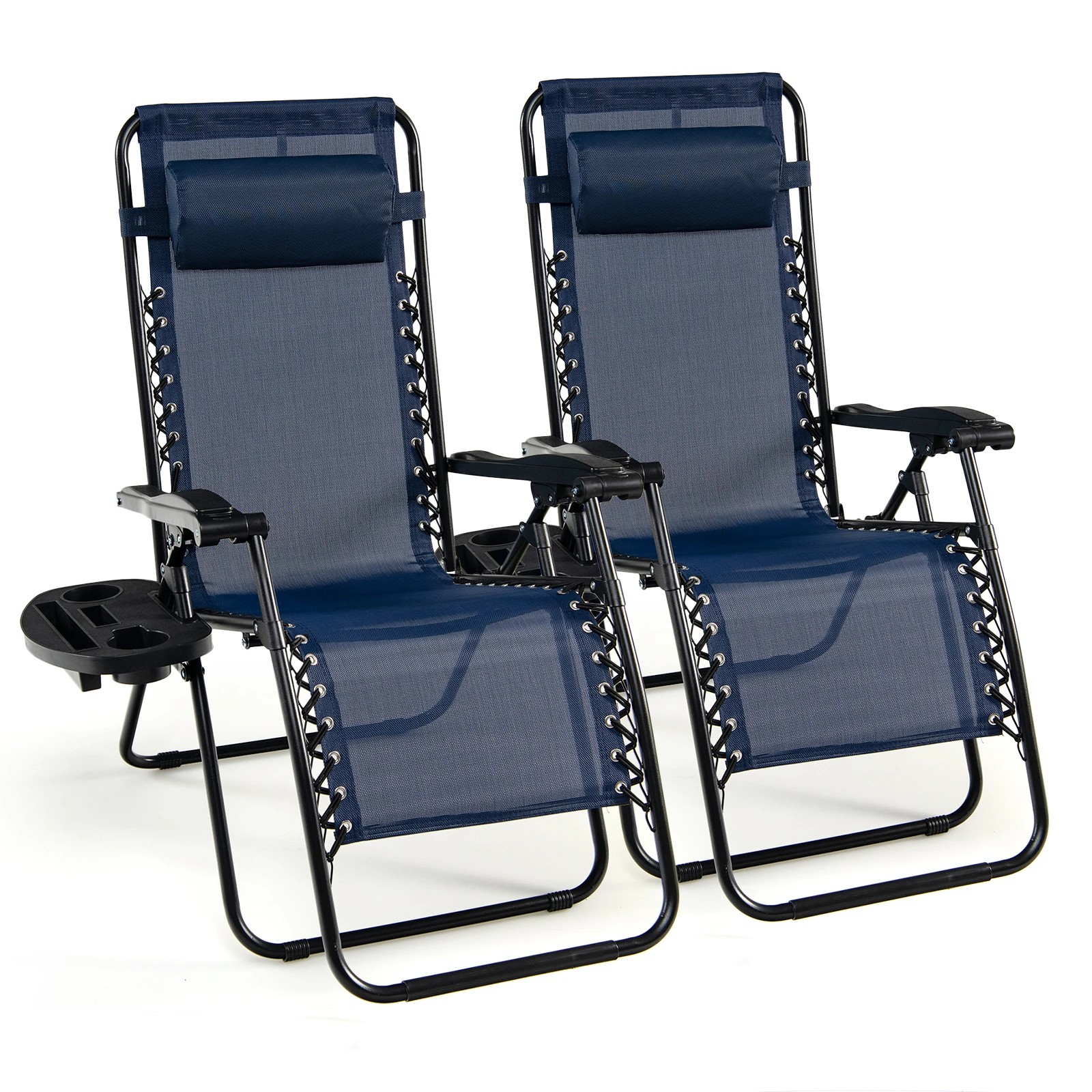 1 Costway 2x Folding Zero Gravity Chair Patio Sun Lounge Recliner w/Side Tray, 1 of 1