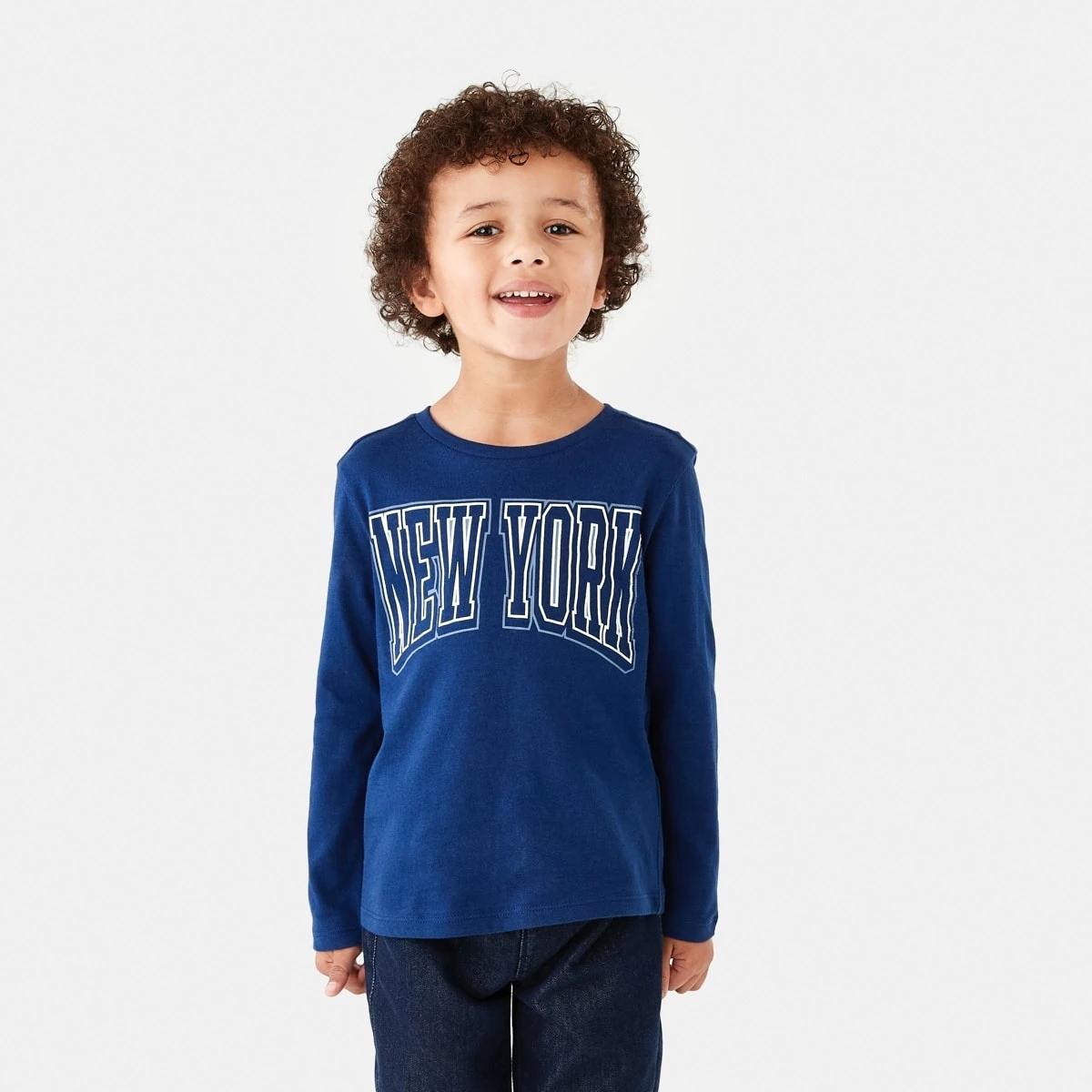 1 Long Sleeve Print T-shirt Blu Varsty, 1 of 8