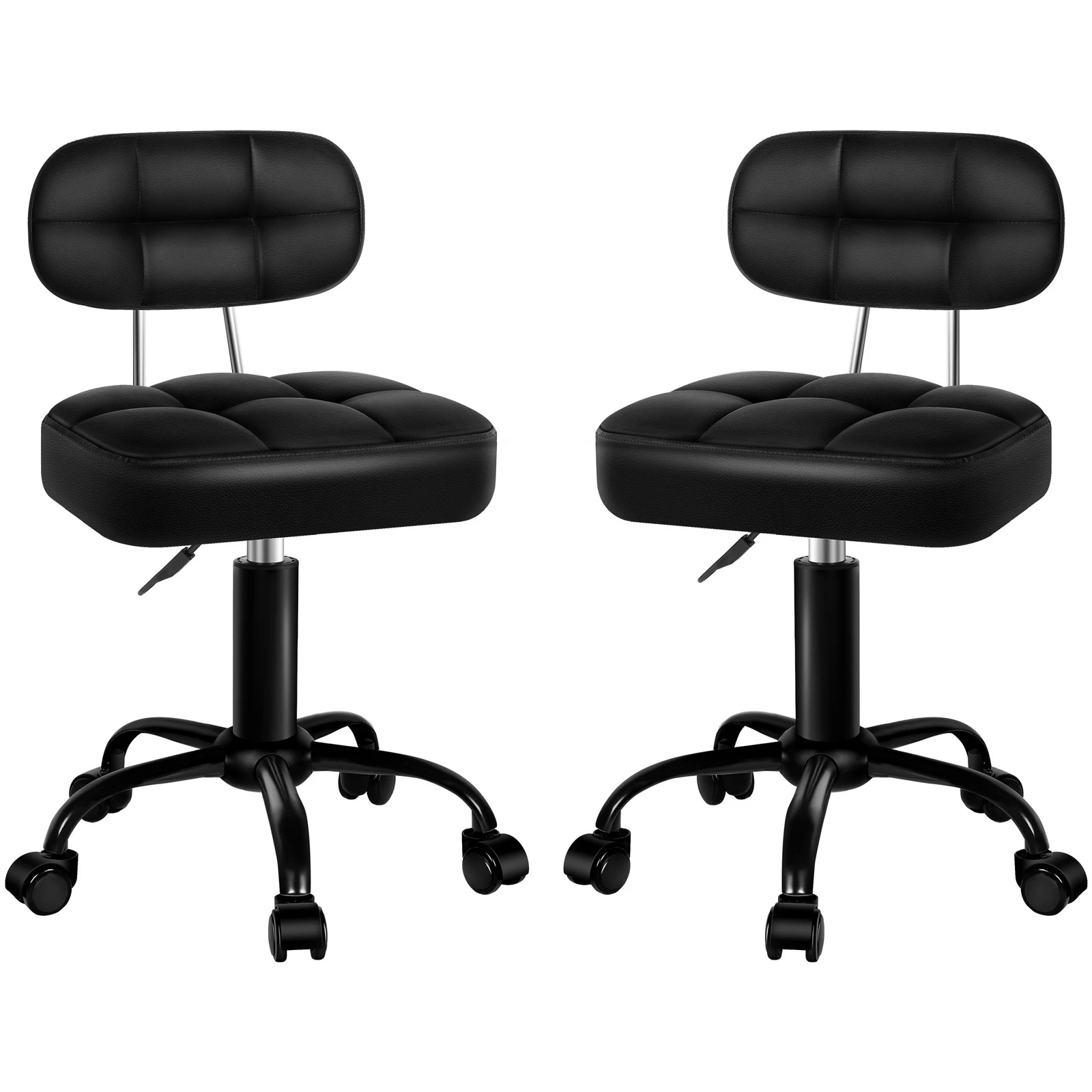 1 Alfordson 2x Salon Stool Backrest Swivel Barber Hair Dress Chair Tufan - All Black, 1 of 10