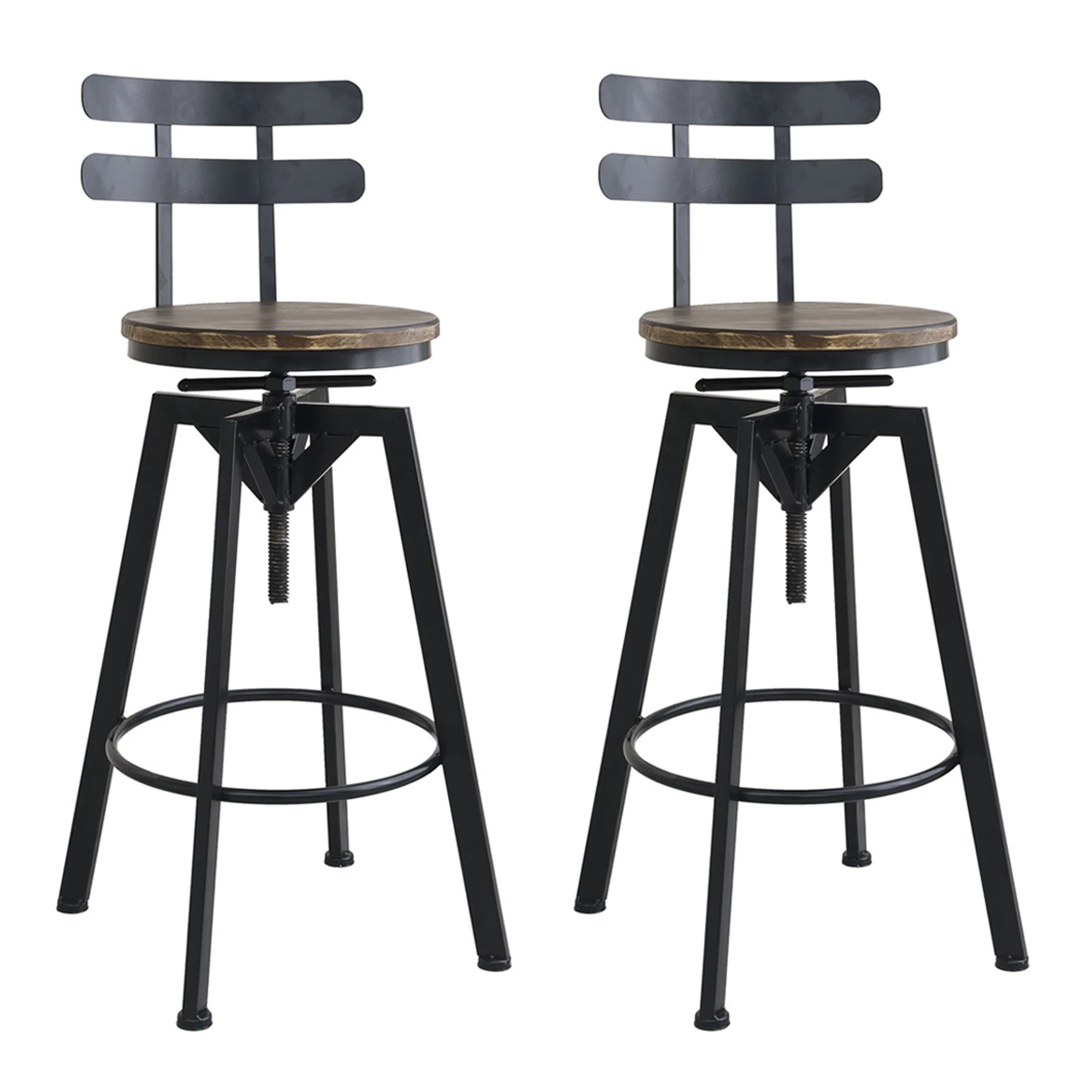 1 Levede 2x Adjustable Bar Stools - Black, 1 of 8