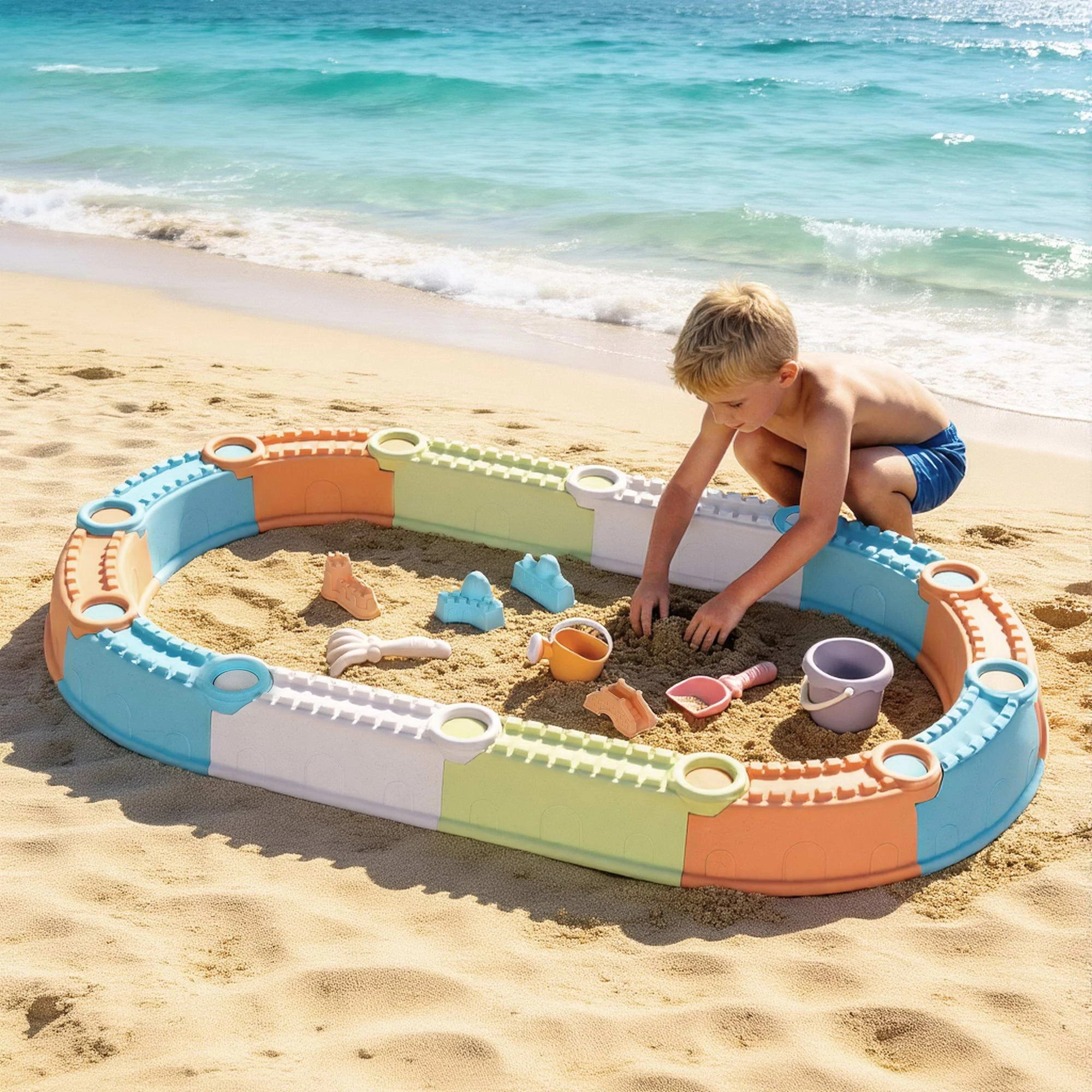 8 Keezi Kids Outdoor Modular Sandpit & Water Play Set with Accessories - Multi, 8 of 8