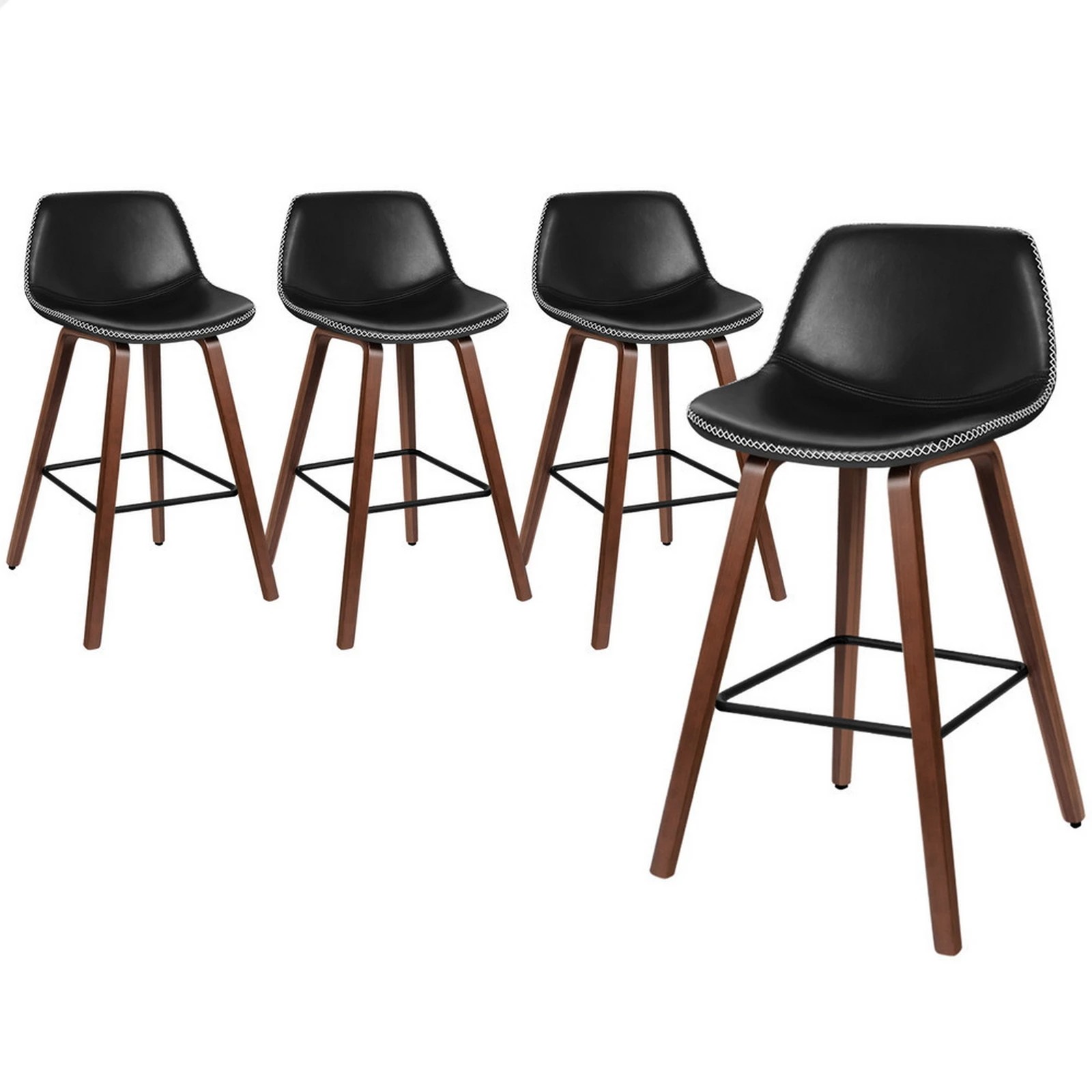 1 Alfordson 4x Wooden Bar Stools Noah Kitchen Dining Chair Vintage Retro - Black, 1 of 10