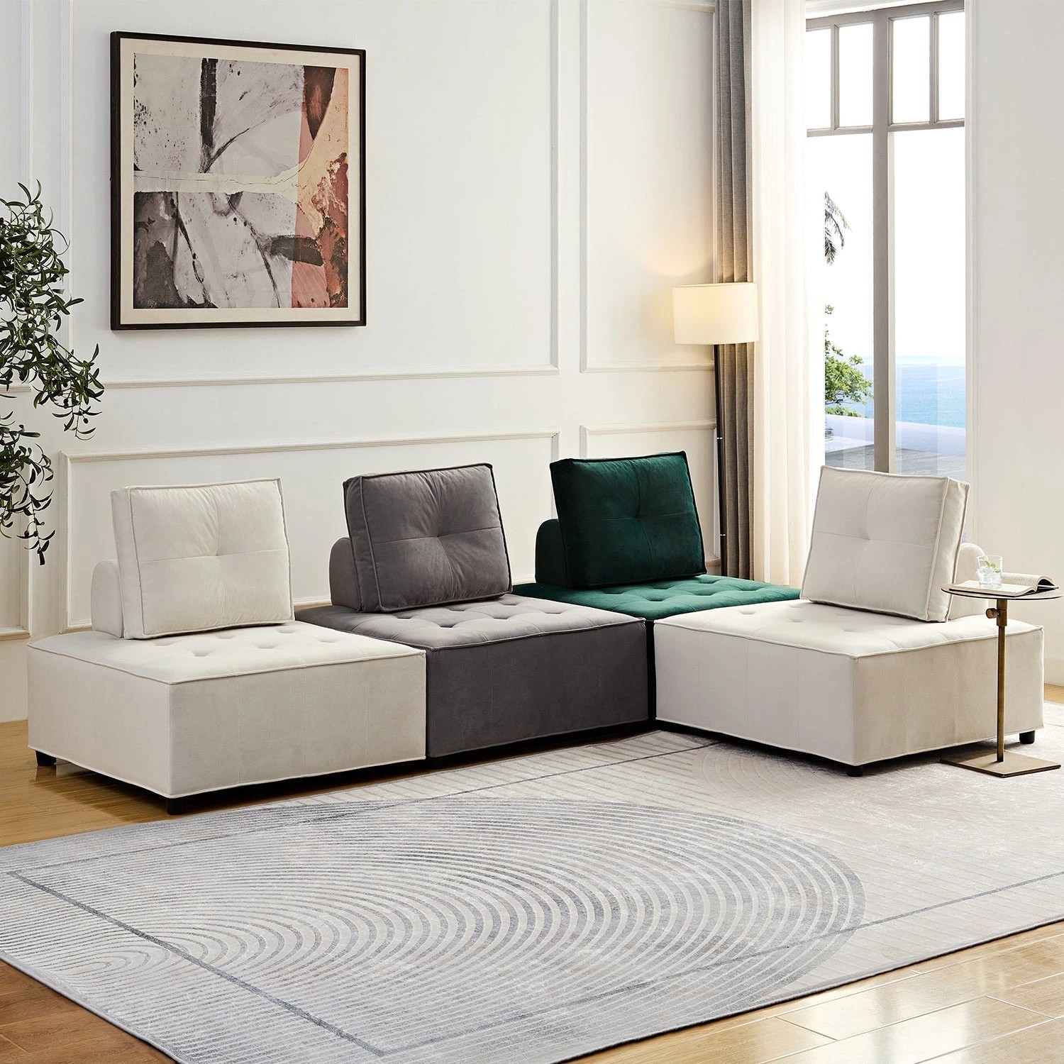 3 Foret 86cm Armless Seat Modular Extension Lounge Couch Velvet Sofa Light Grey, 3 of 9