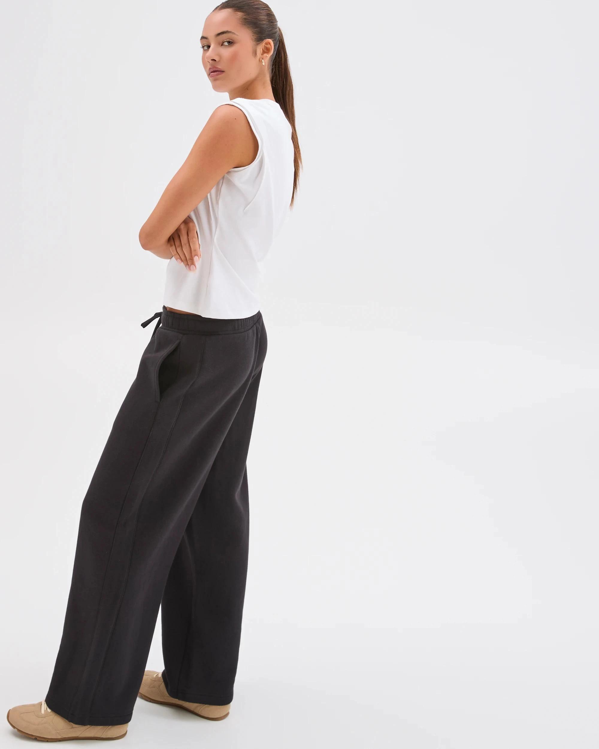 5 Lily Loves Australian Cotton Blend Wide Leg Trackpants BLACK, 5 of 7