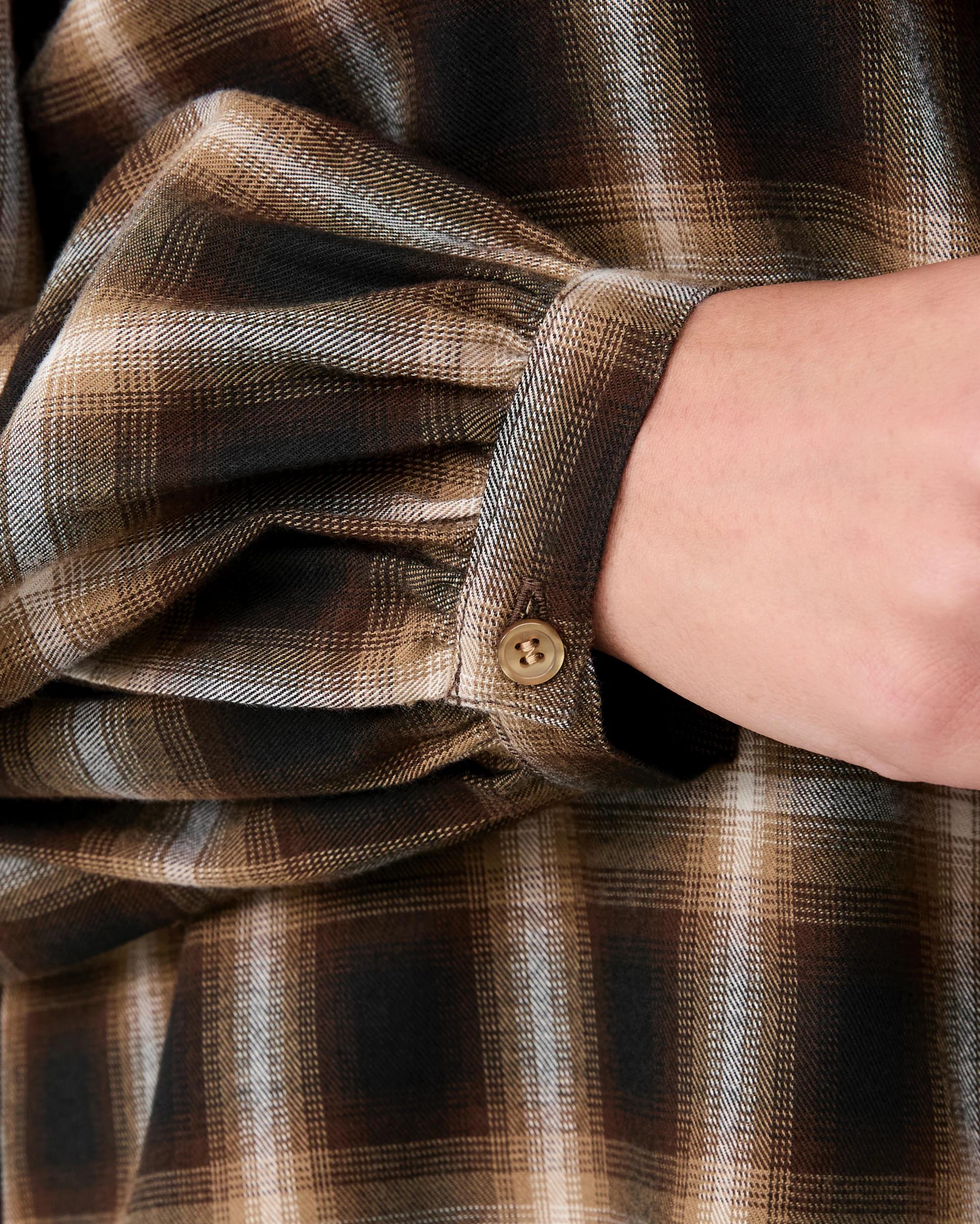 7 Long Sleeve Frill Button Through Top Brwn Check, 7 of 7