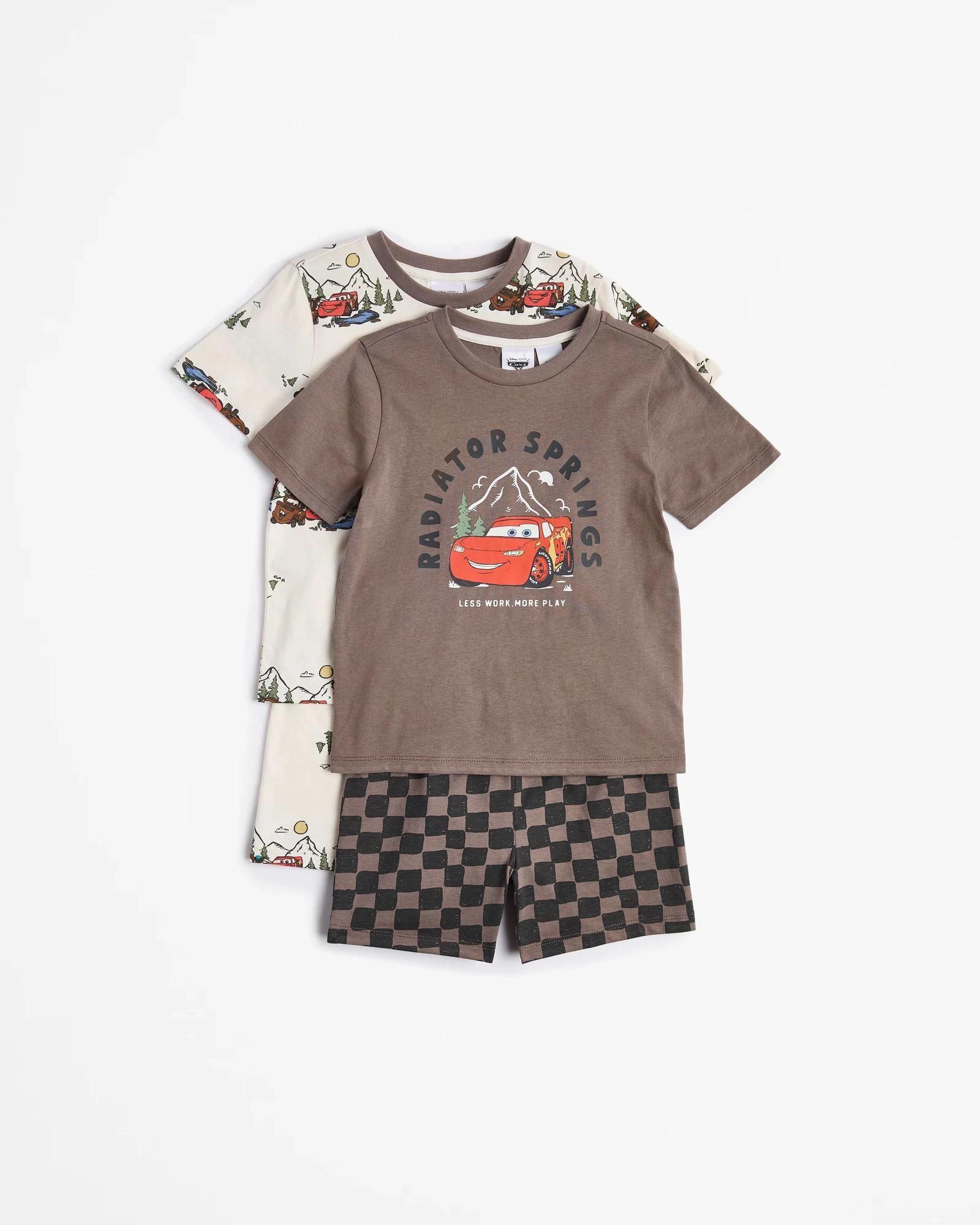 1 Disney Pixar Cars Australian Cotton Younger Boys Short Sleeve Pyjama Set 2 Pack - Brown BROWN, 1 of 4