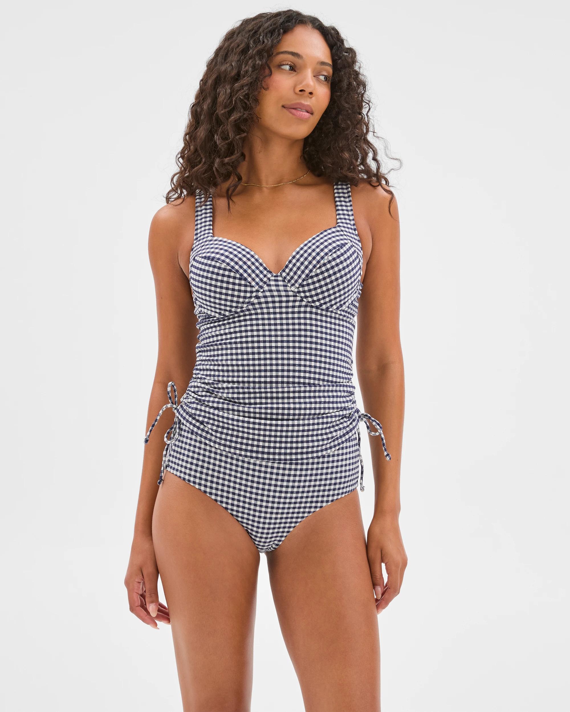 2 Target Woman Shape Your Body Balconette Seersucker Tankini Top NAVY/WHITE GINGHAM, 2 of 9