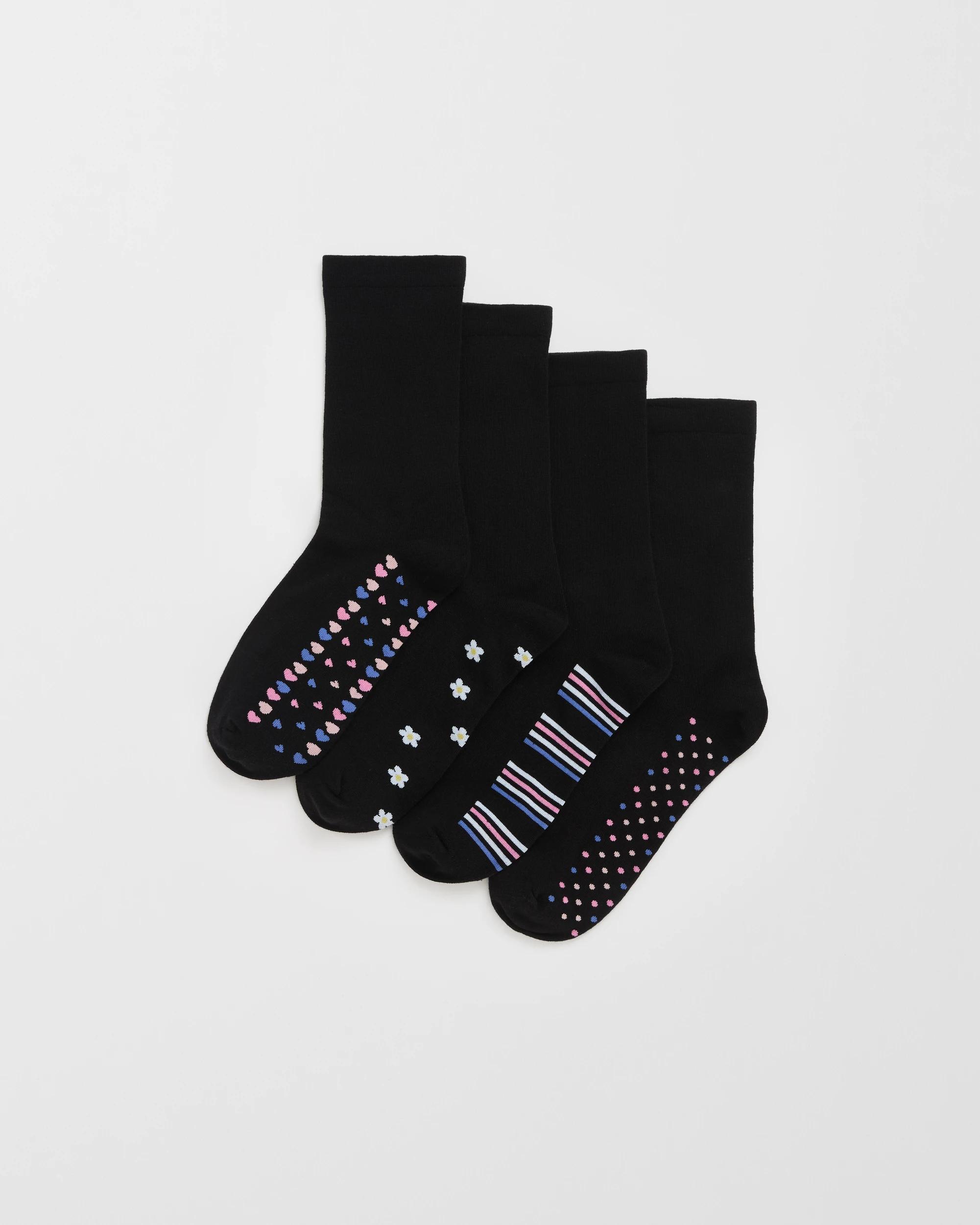 1 Target Woman Australian Cotton Blend 4 Pack Sole Design Crew Socks BLACK, 1 of 3