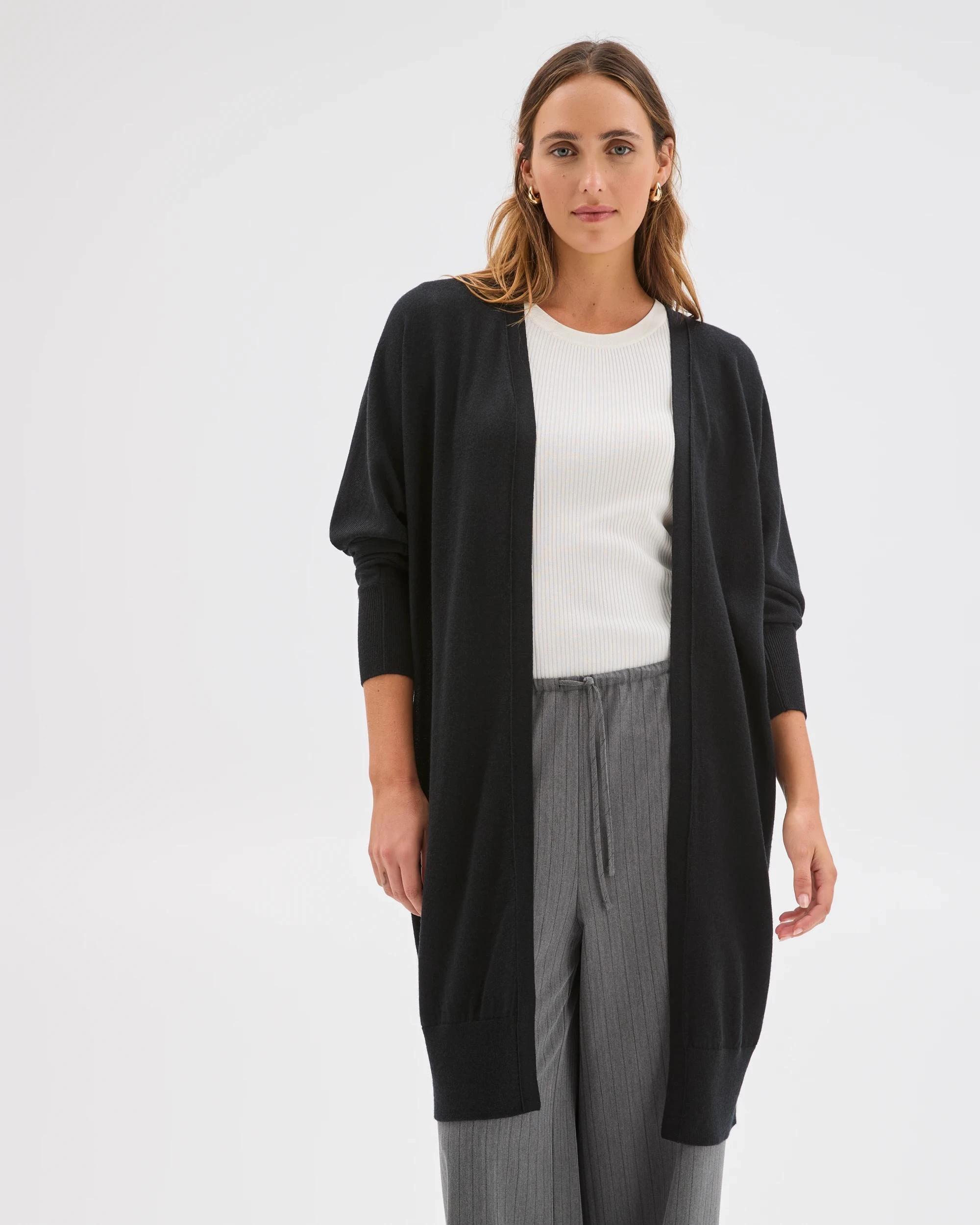3 Preview Australian Merino Wool Long Sleeve Longline Cardigan BLACK, 3 of 6
