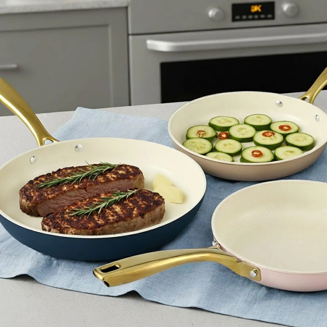 5 5-star Chef Frying Pan 3PCS Shades Frypan Set Ceramic Coating - Multi, 5 of 7