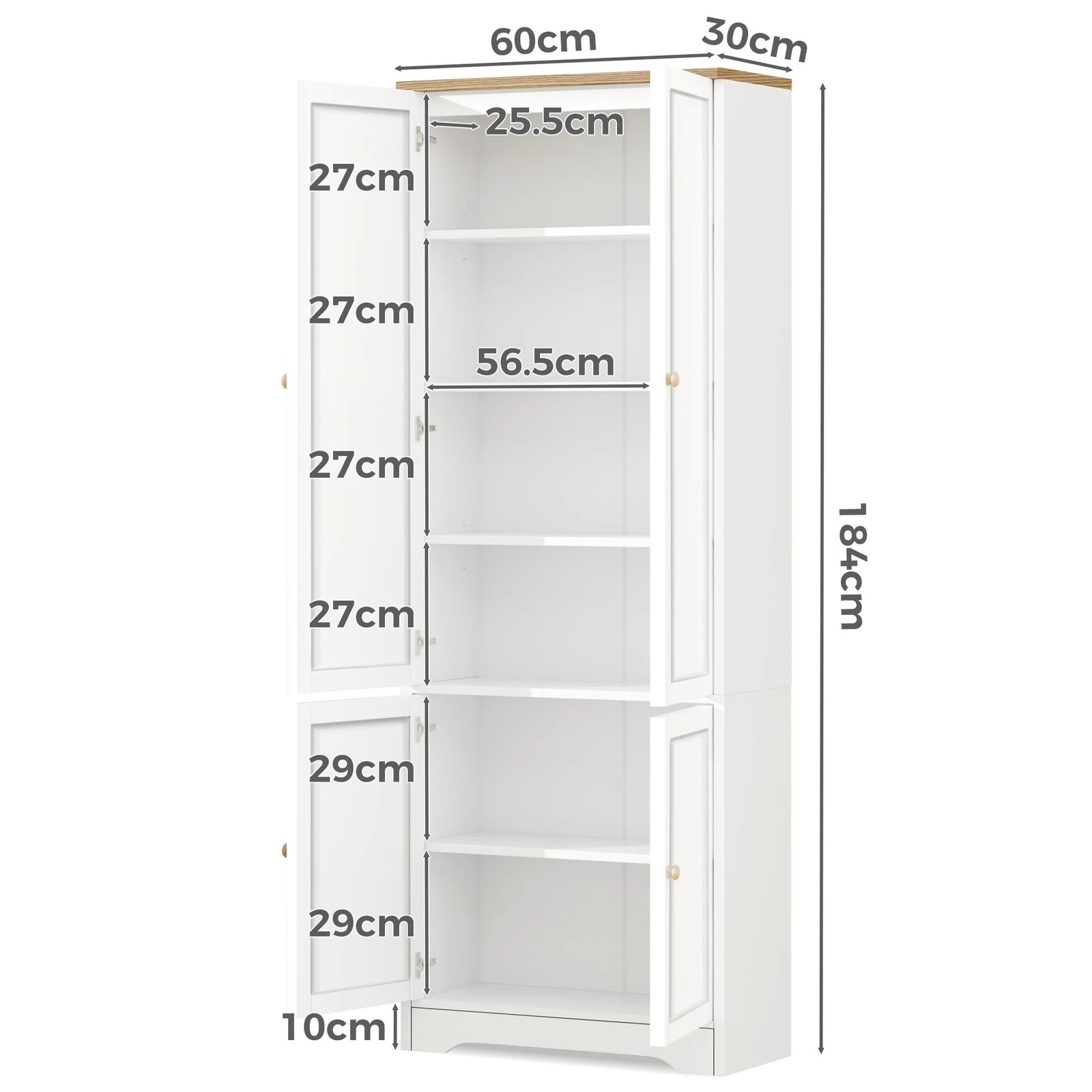 8 Alfordson 2x Buffet Sideboard Cupboard Storage Cabinet Wardrobe Kitchen Hallway - White, 8 of 8