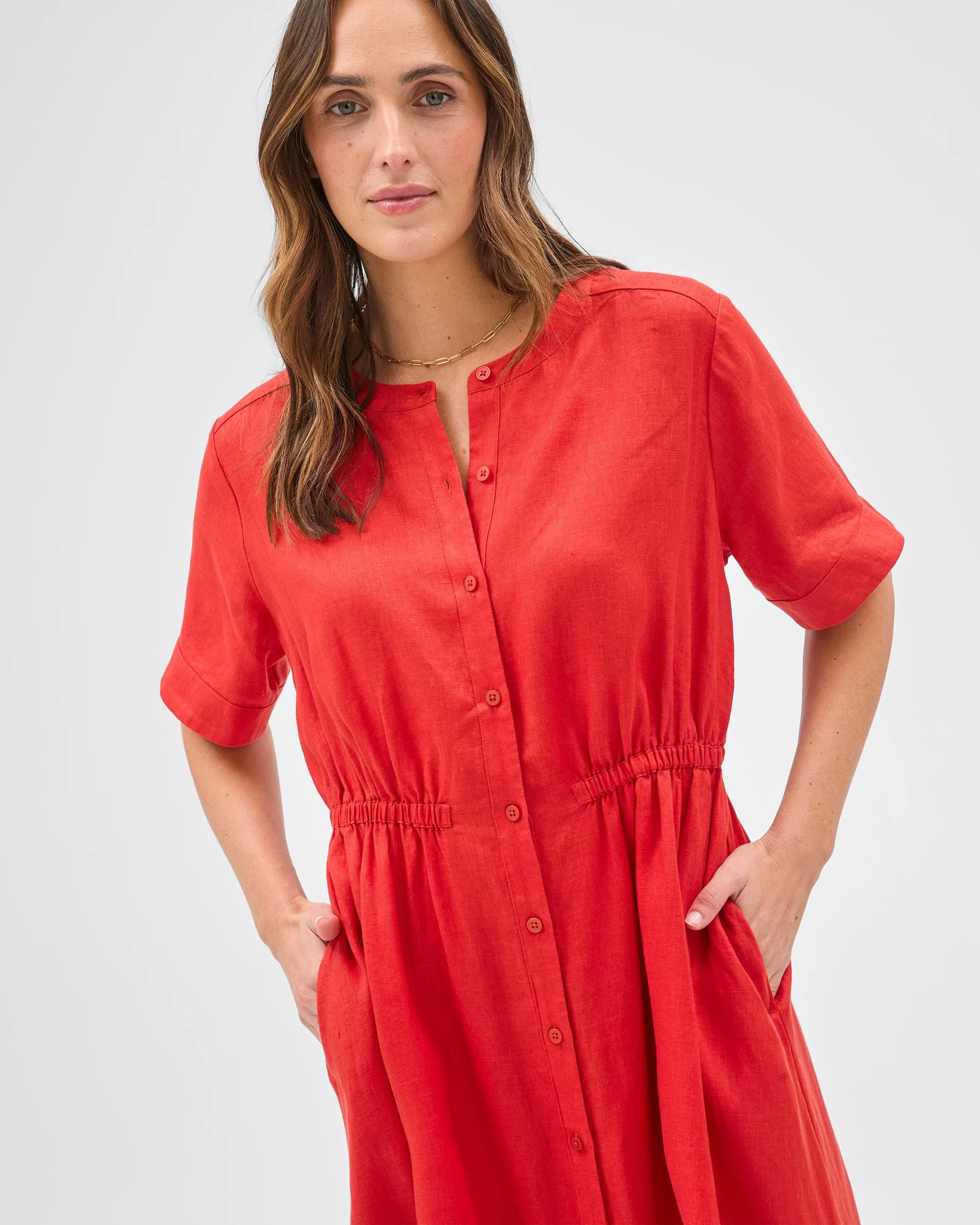 6 Target Woman European Linen Short Sleeve Midi Femme Dress WARM TERRACOTTA, 6 of 7
