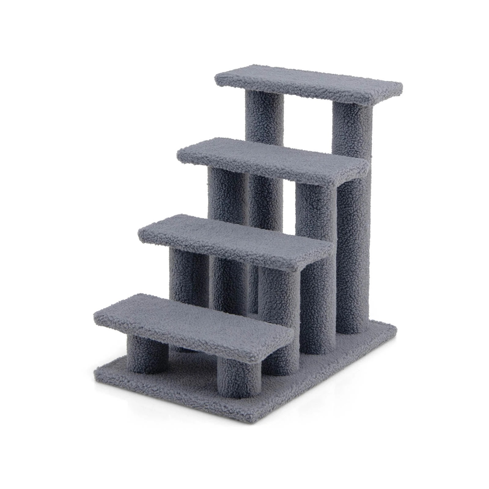 1 Costway 4-Step Pet Stairs Carpeted Cat Scratching Post Pet Ramp - Grey, 1 of 3