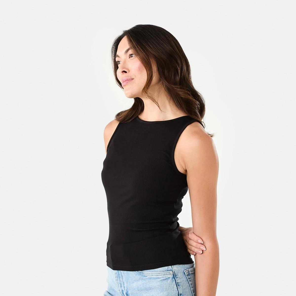 3 Sleeveless Rib Boat Neck Top Black, 3 of 7
