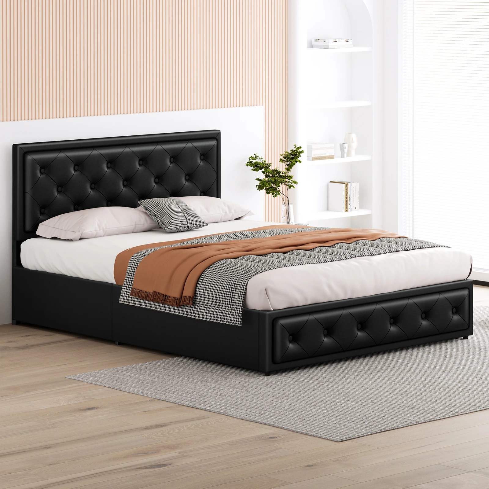 5 Alfordson Bed Frame Queen Size Gas Lift Storage Mattress Base Leather Dinana - Black, 5 of 10